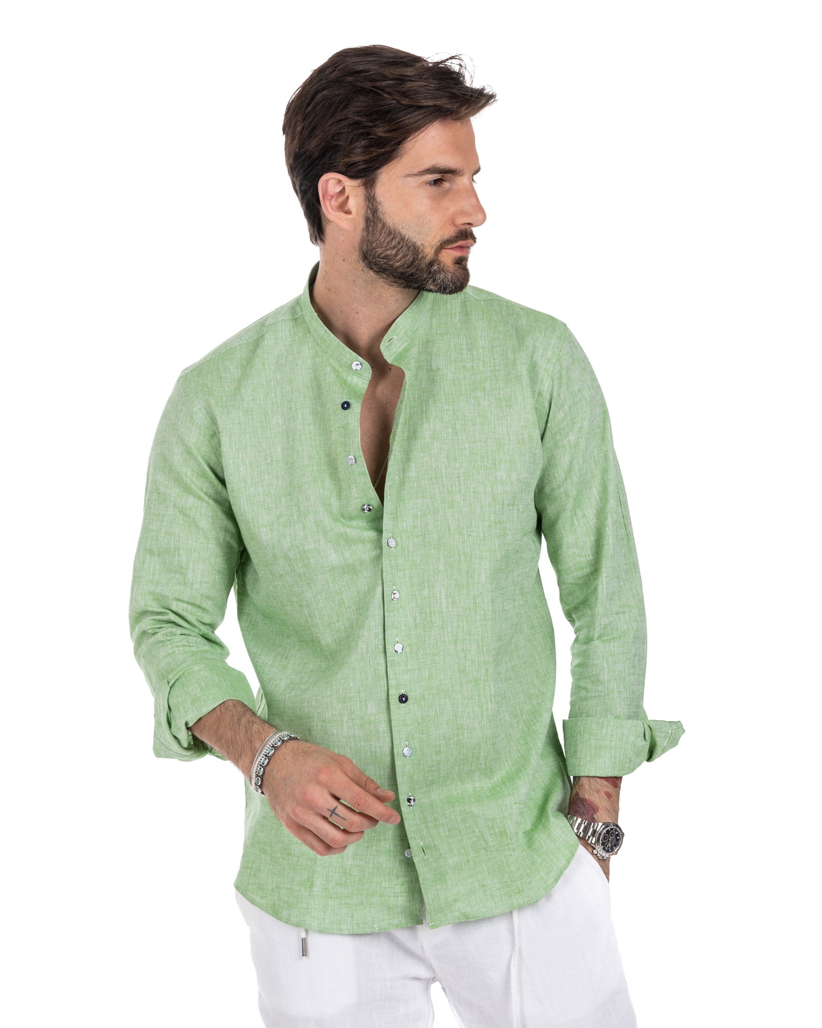 Positano - camicia coreana in lino verde