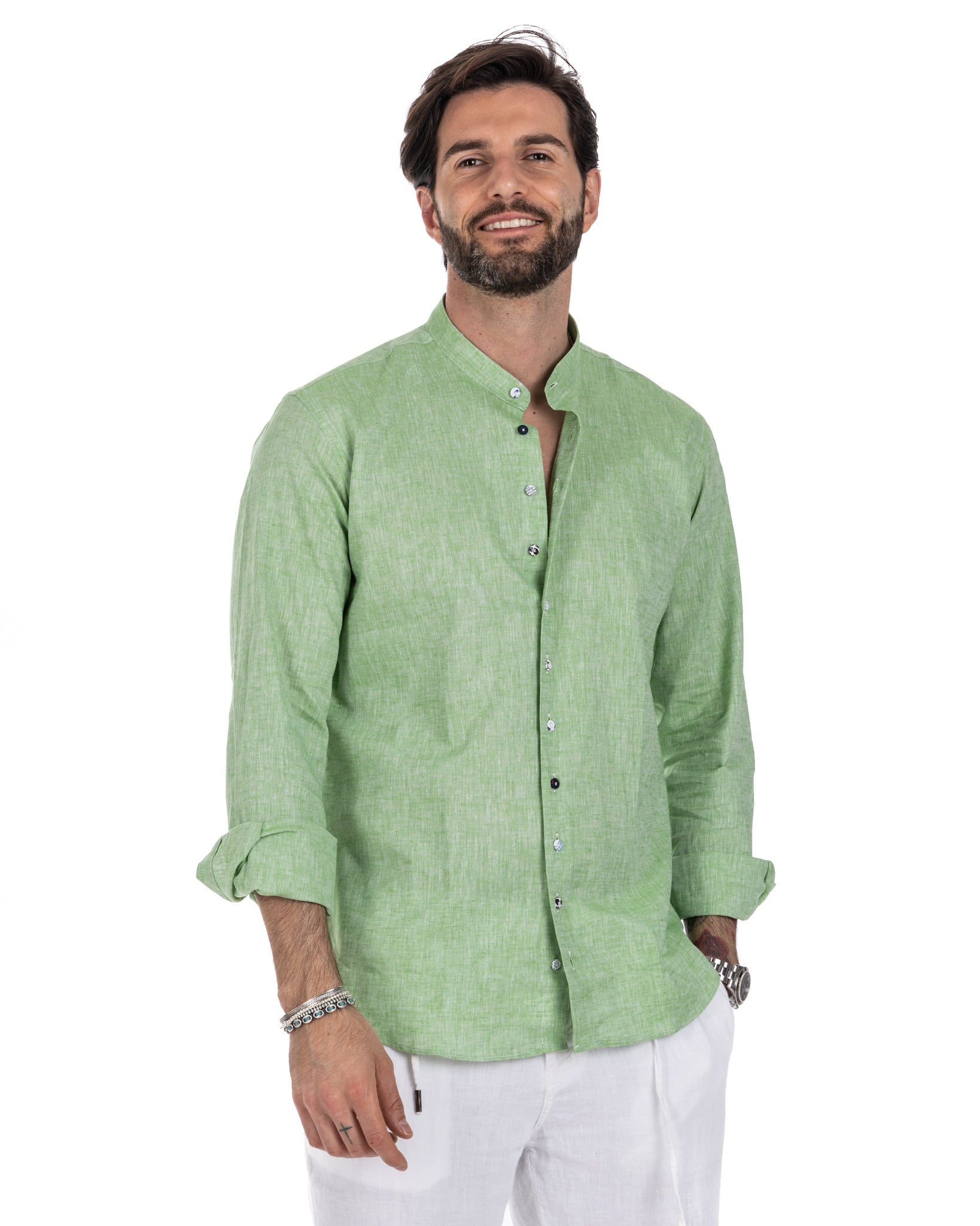 Positano - camicia coreana in lino verde