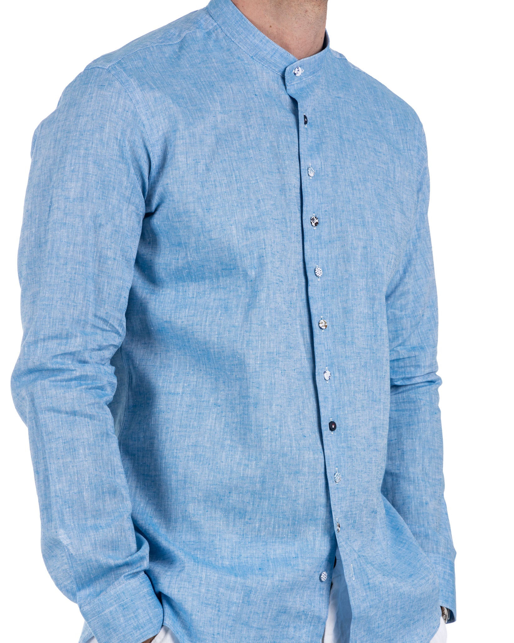 Positano - turquoise linen Korean shirt