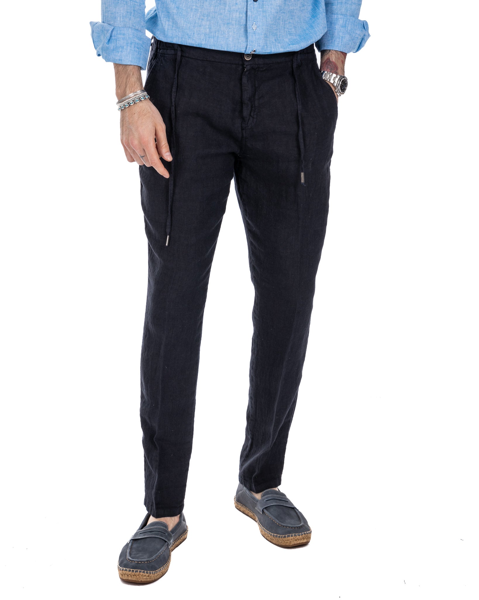 Gustave - pantalaccio in puro lino blu
