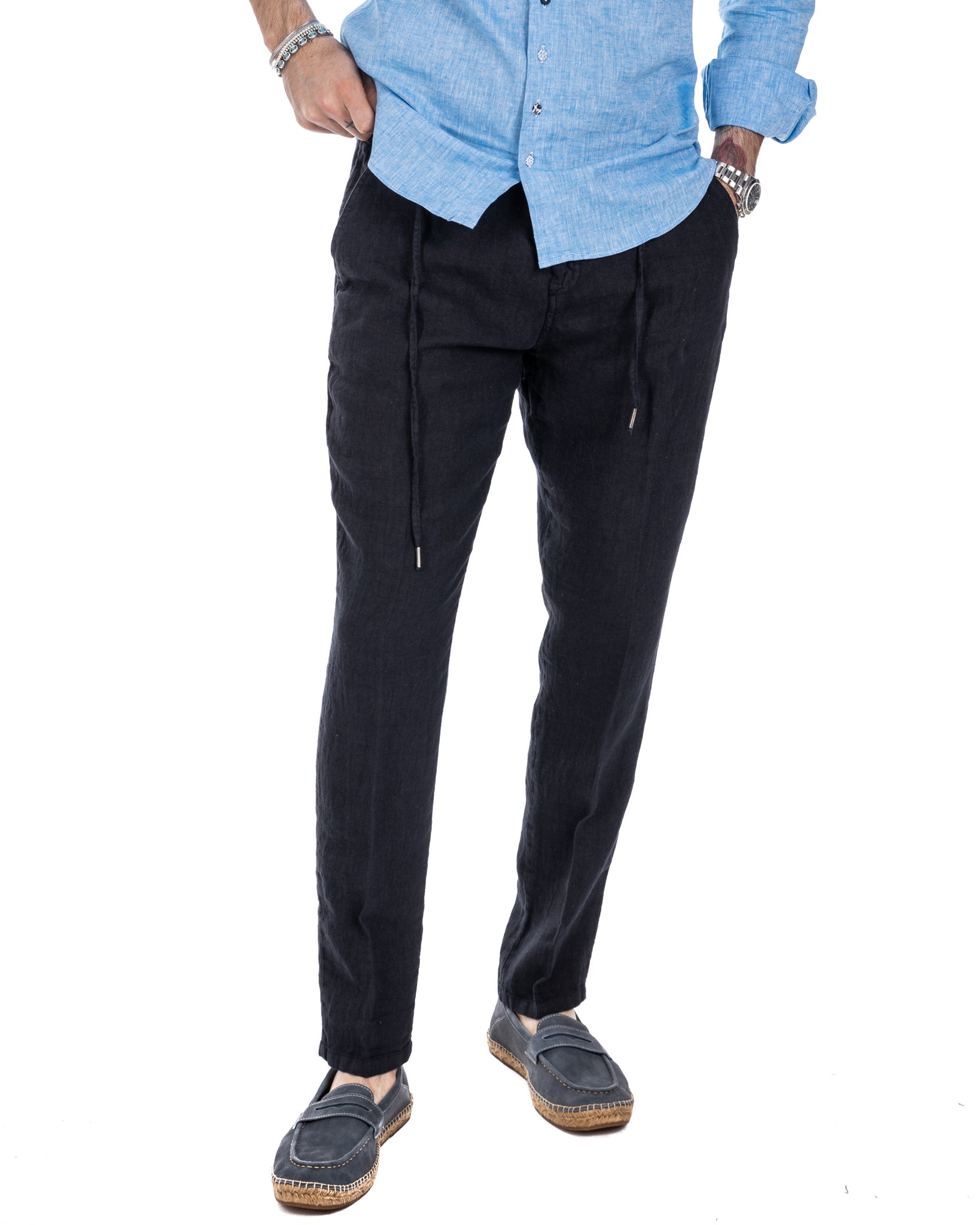 Gustave - pantalaccio in puro lino blu