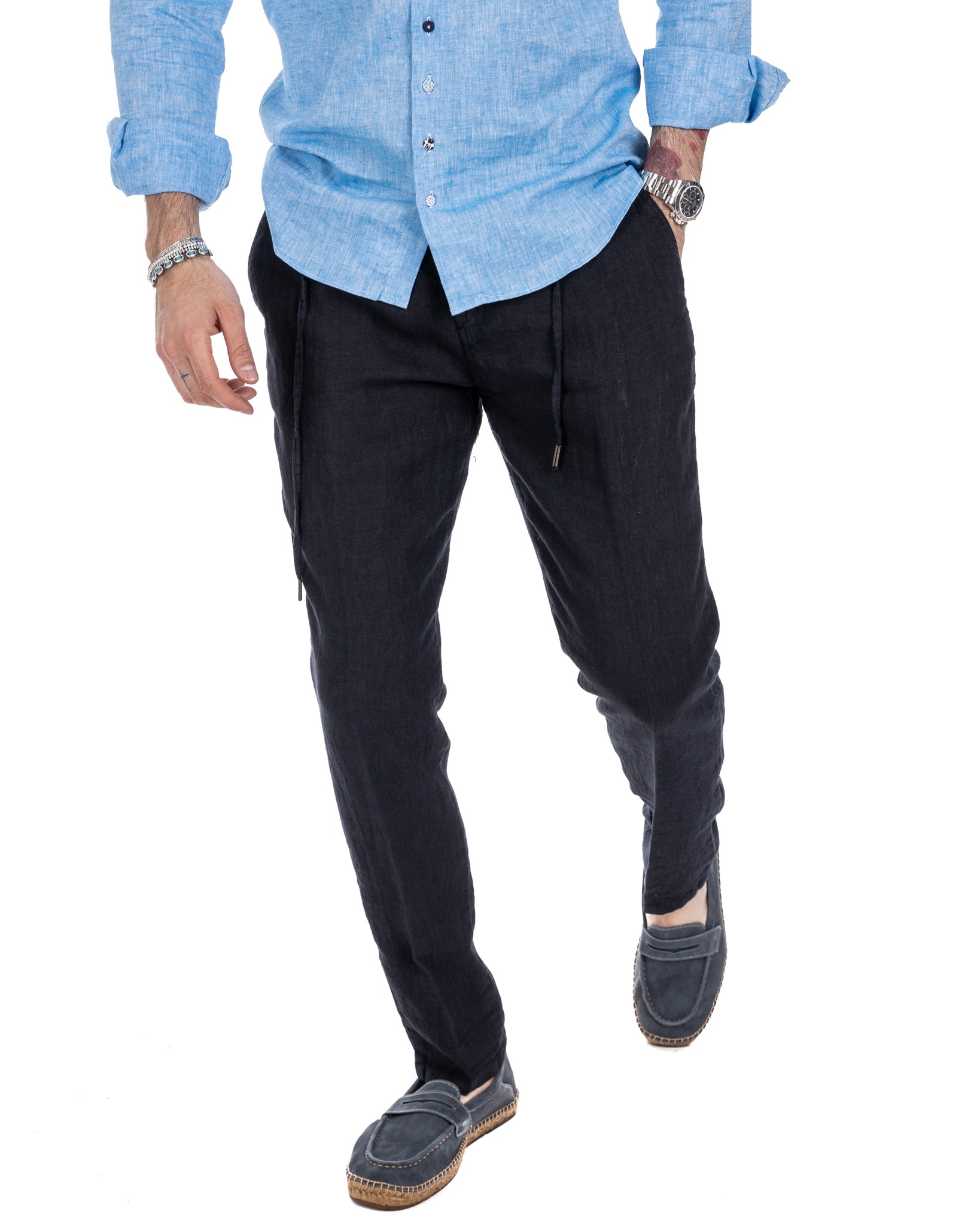 Gustave - pantalaccio in puro lino blu