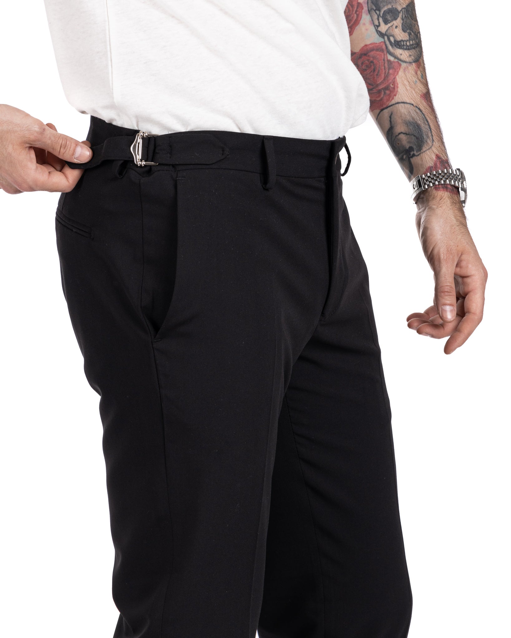 Trani - pantalone con fibbie nero