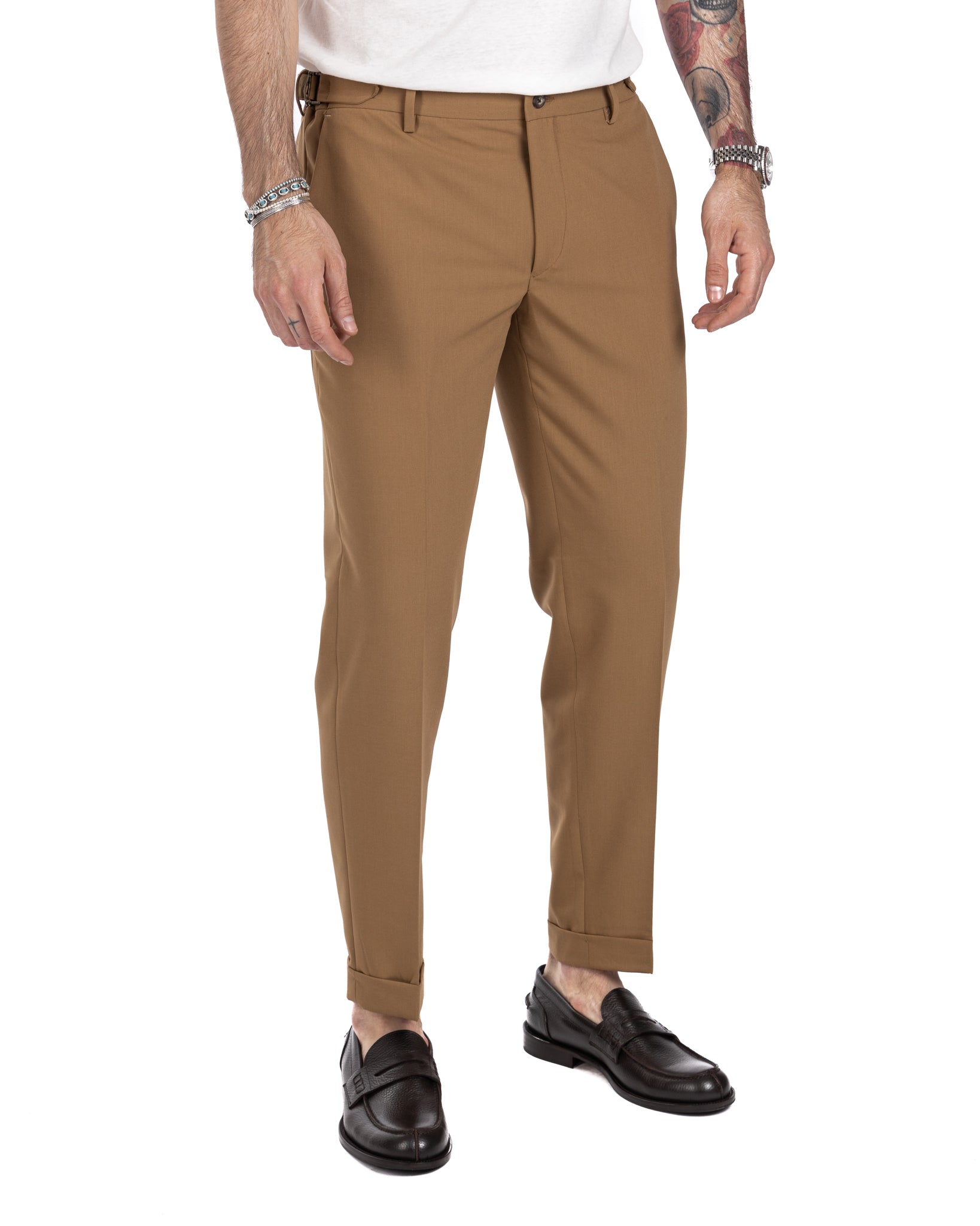 Trani - pantalone con fibbie beige