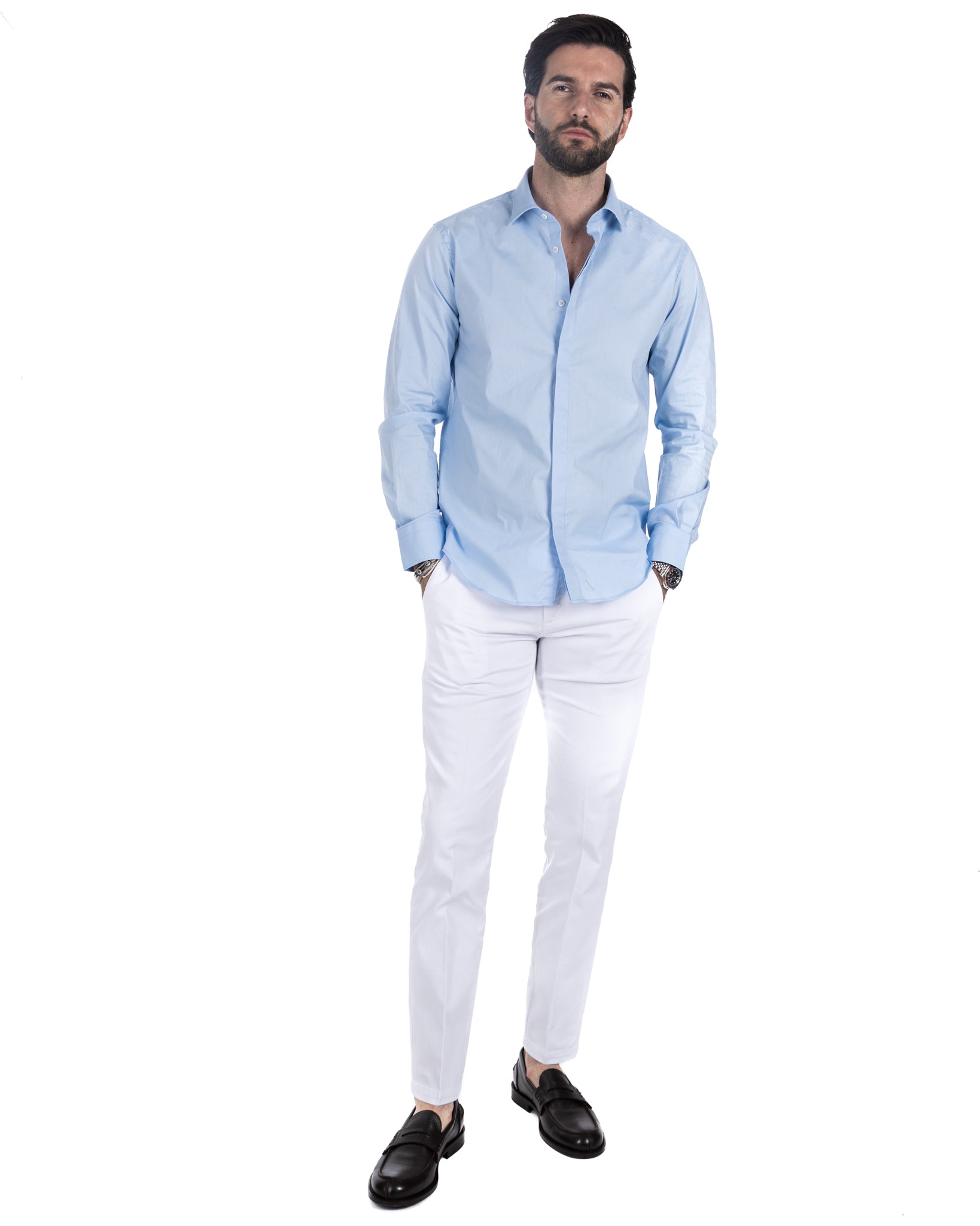 Shirt - classic light blue basic in cotton