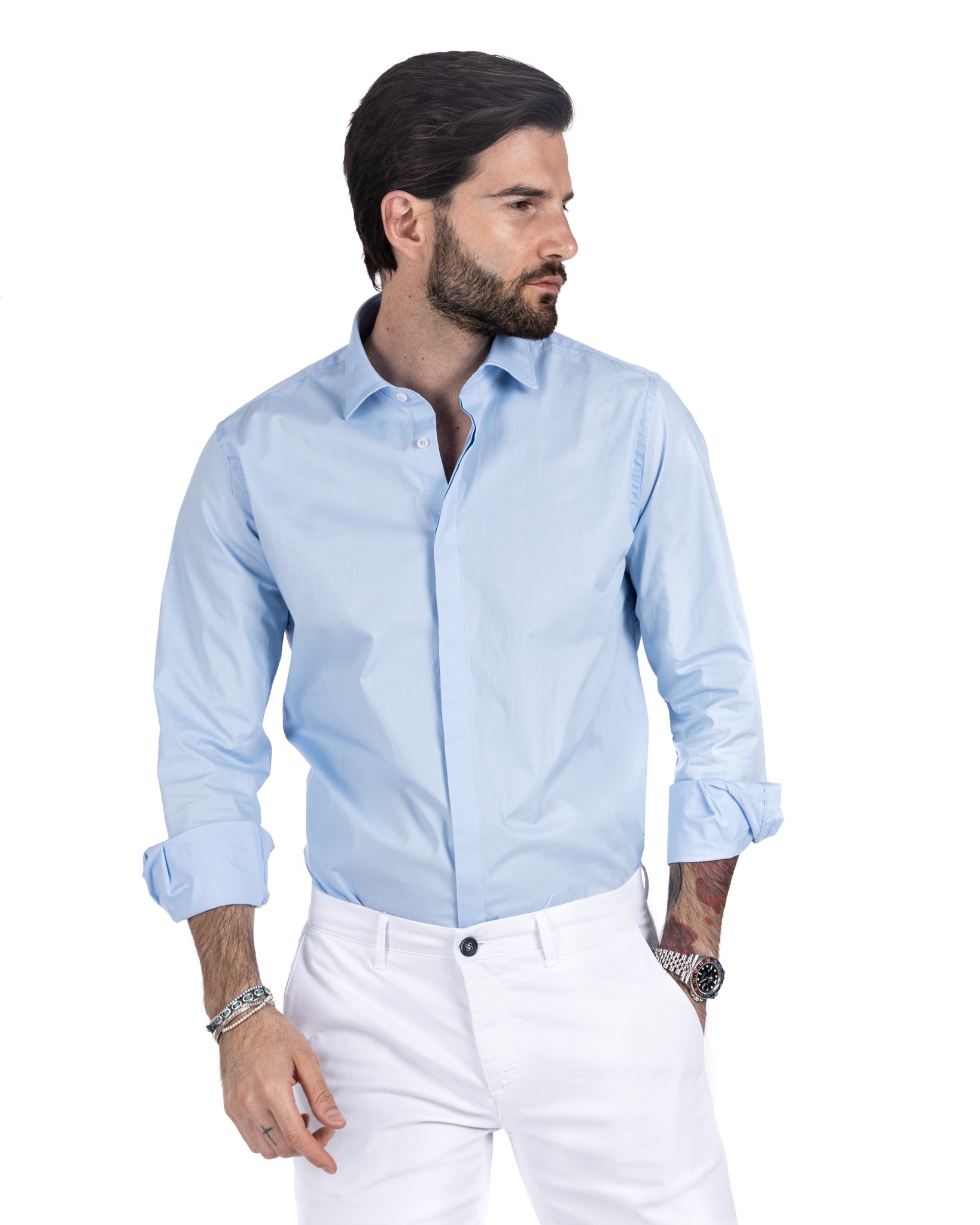 Shirt - classic light blue basic in cotton