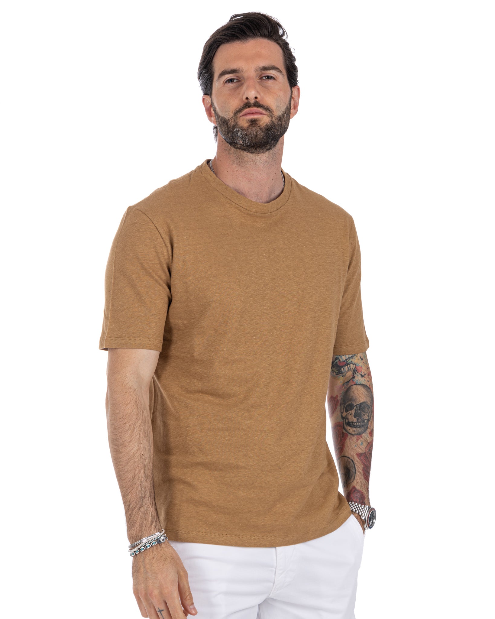 Favignana - t-shirt in lino cammello
