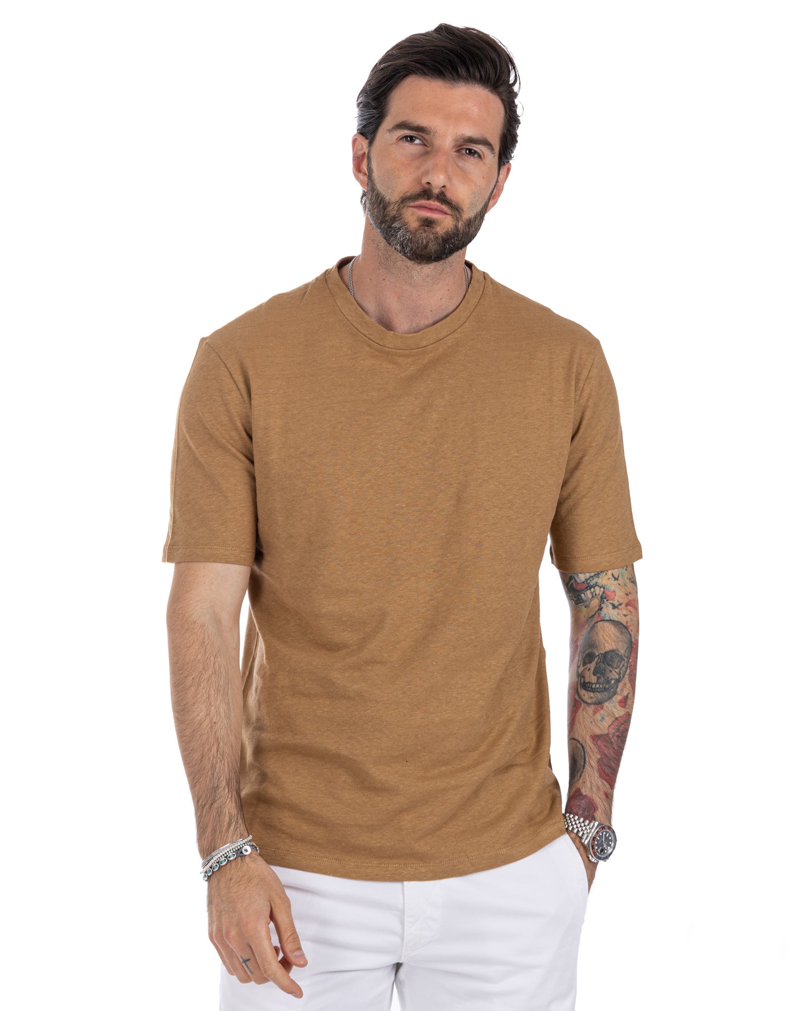 Favignana - t-shirt in lino cammello