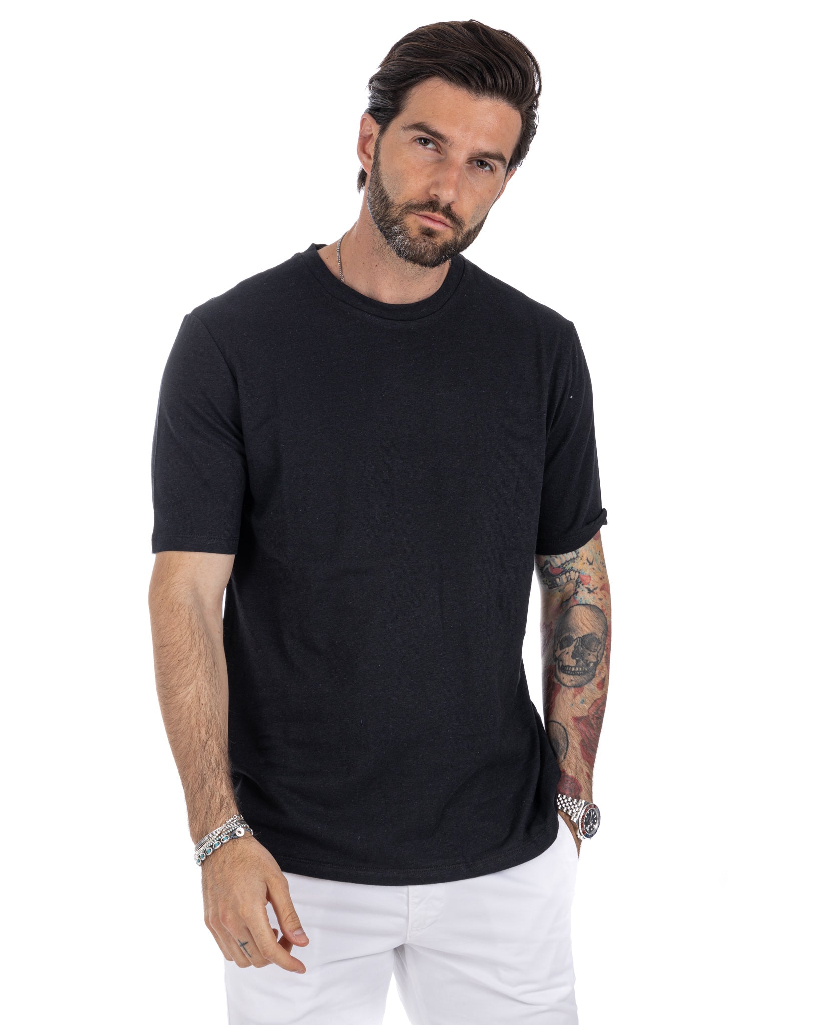 Favignana - t-shirt in lino nera