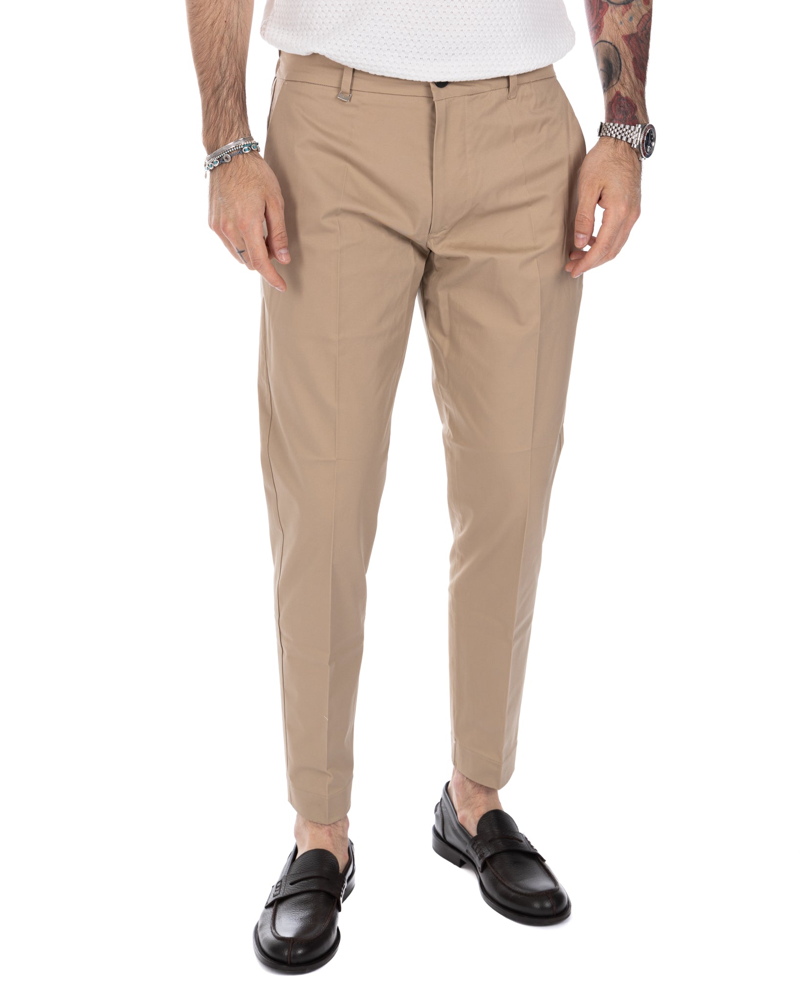 Elder - pantalone capri cammello in cotone estivo