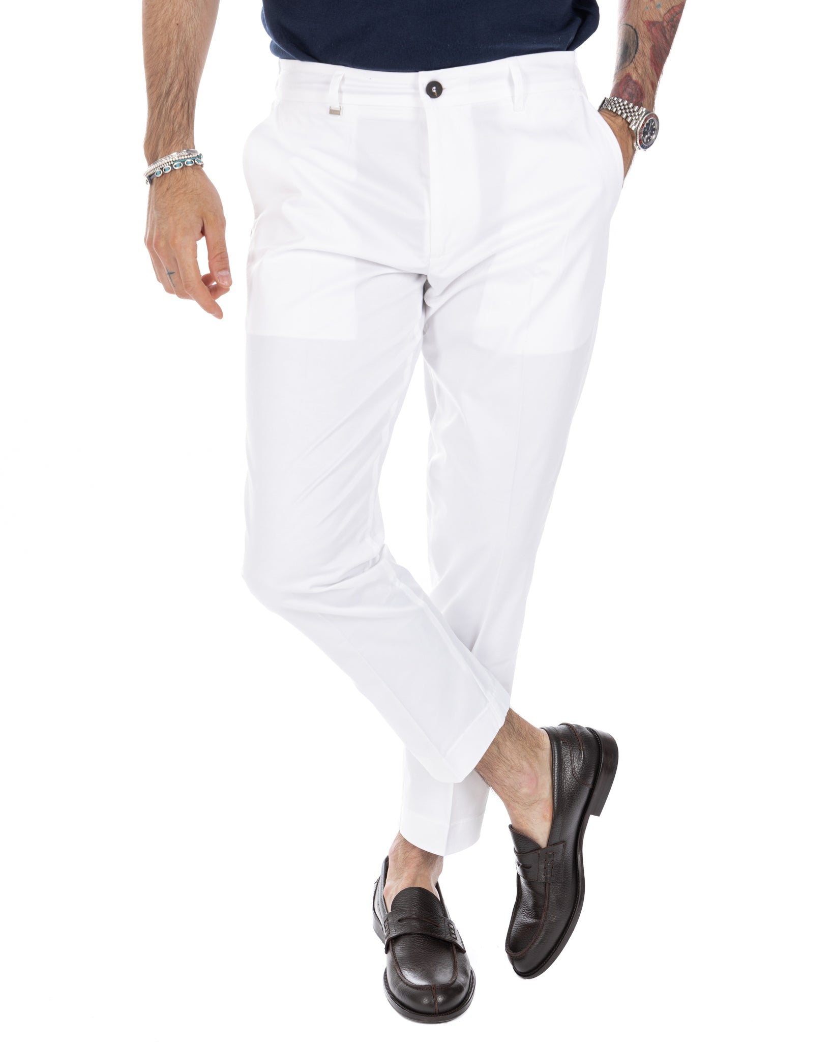 Elder - pantalone capri bianco in cotone estivo