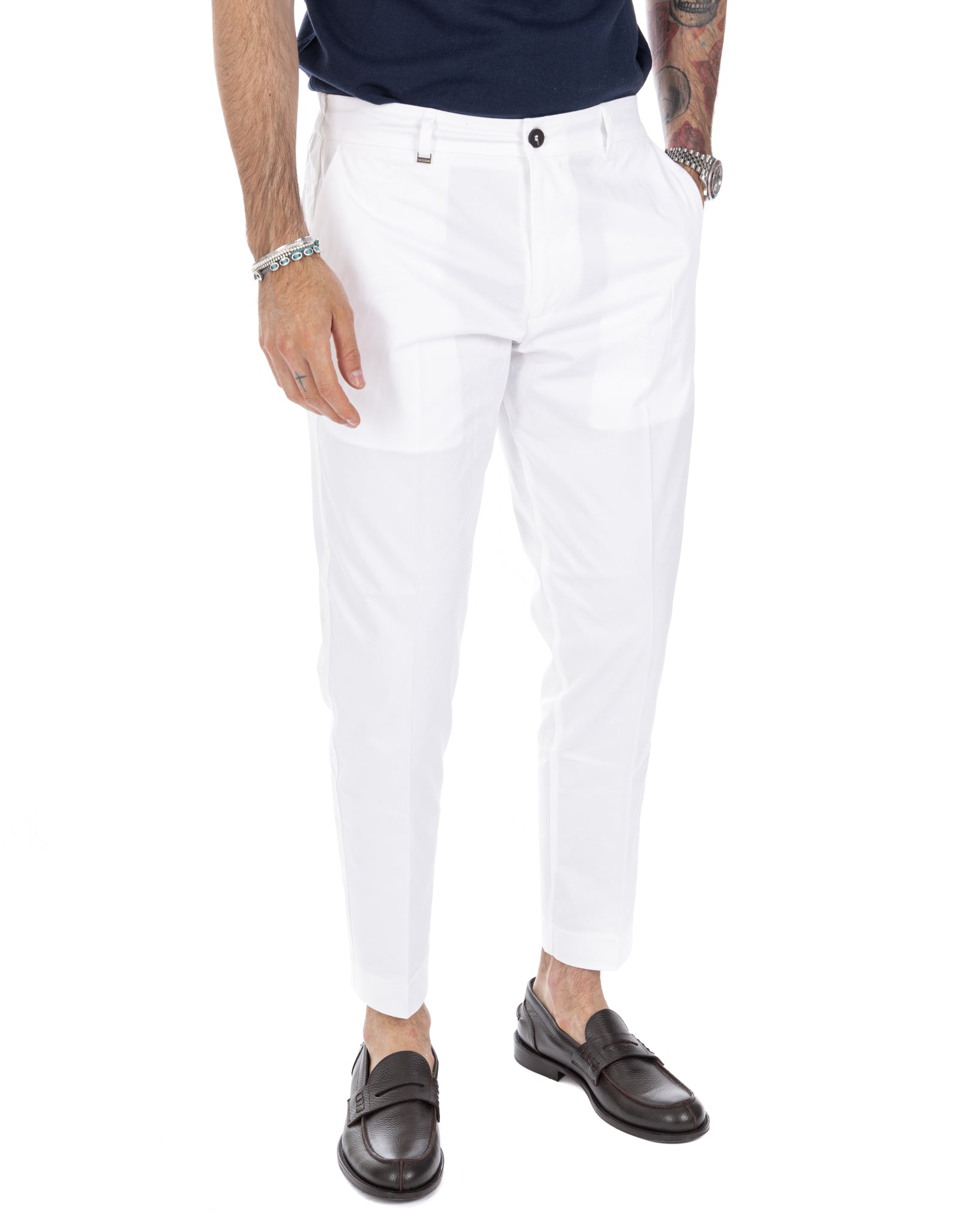 Elder - pantalone capri bianco in cotone estivo