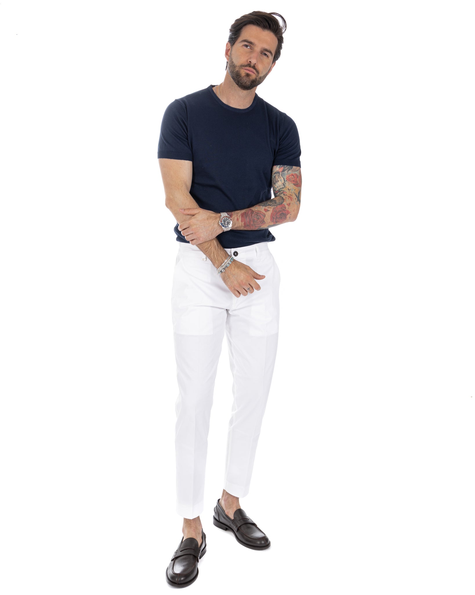 Elder - pantalone capri bianco in cotone estivo