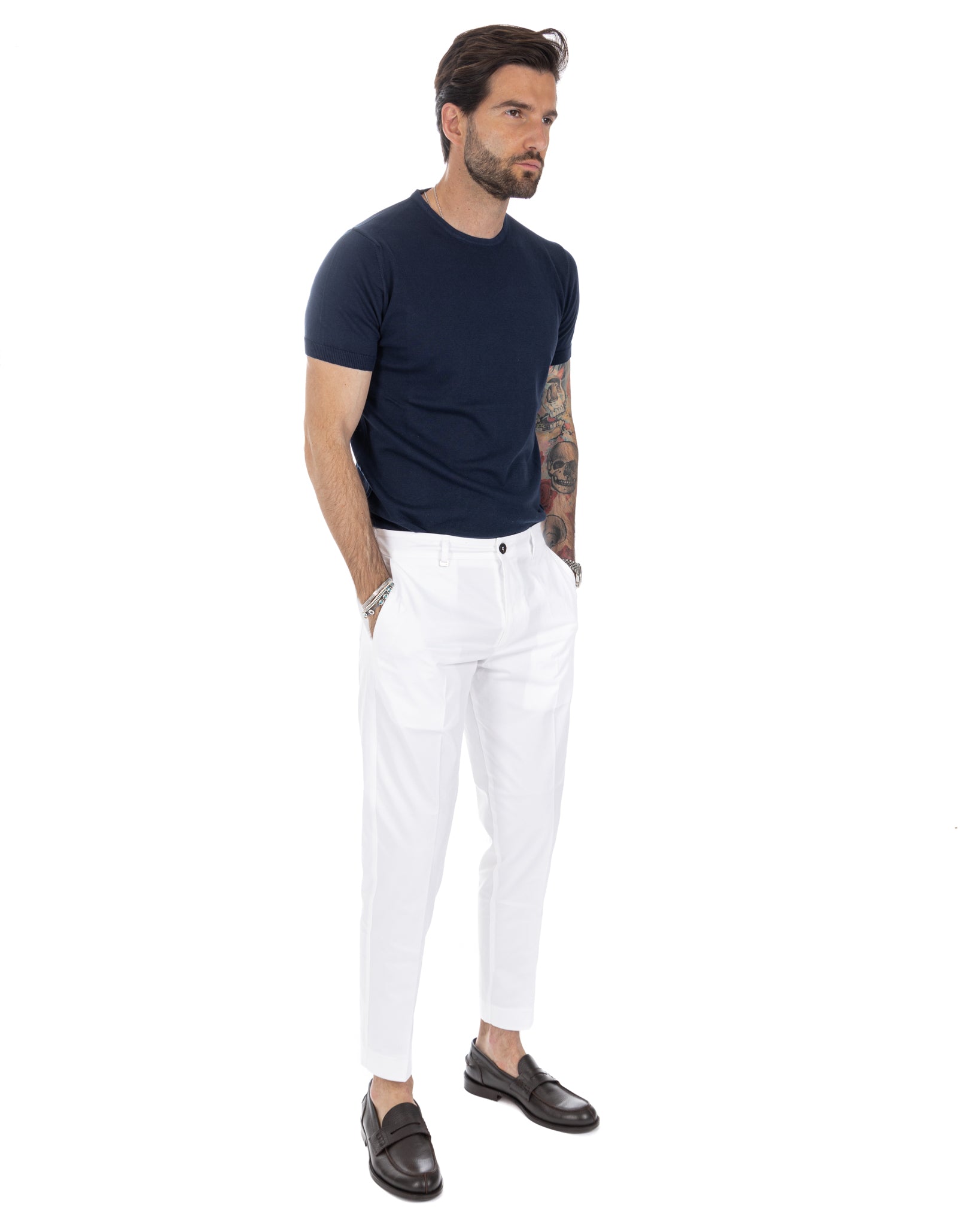 Elder - pantalone capri bianco in cotone estivo