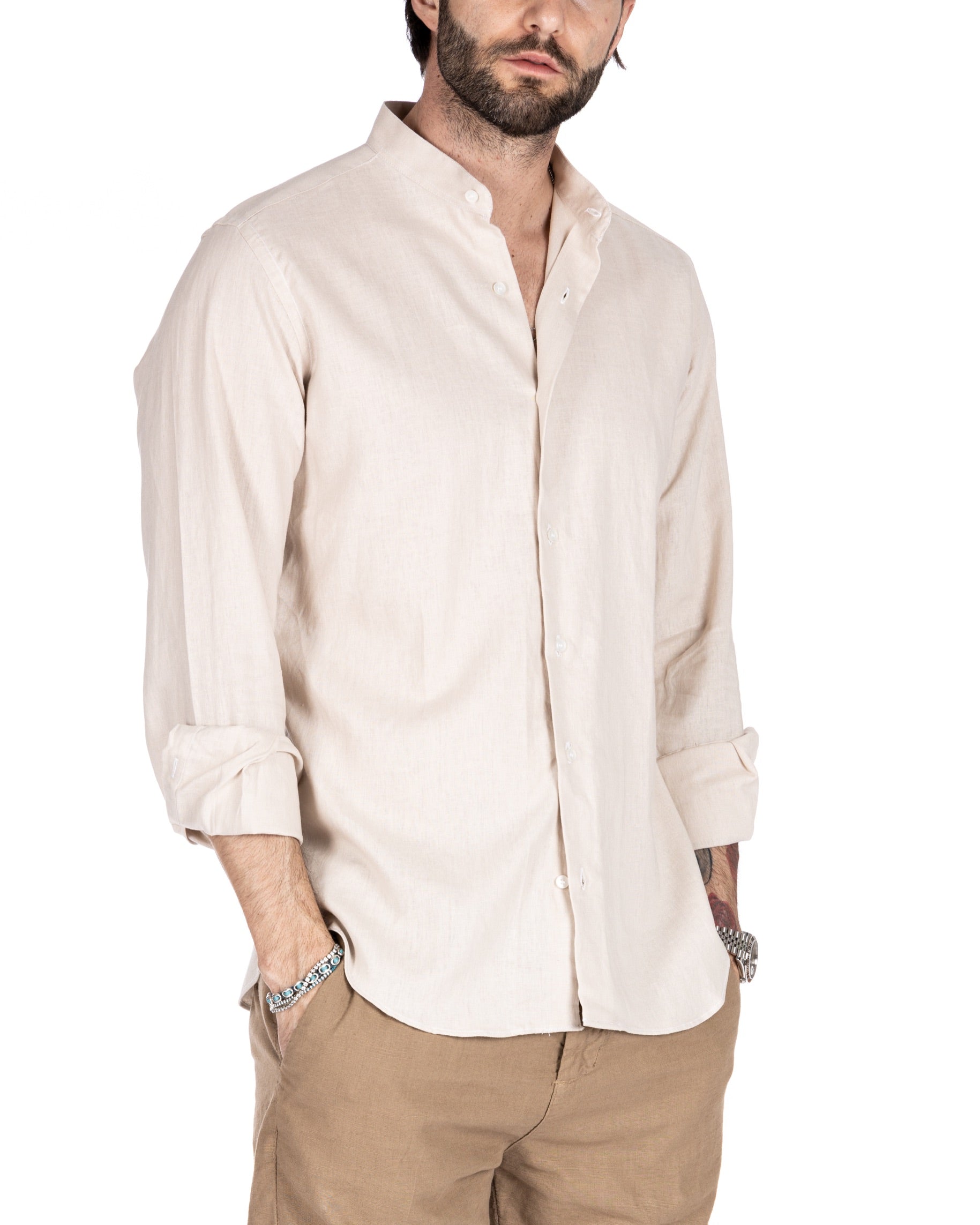 Positano - Camicia coreana beige in lino