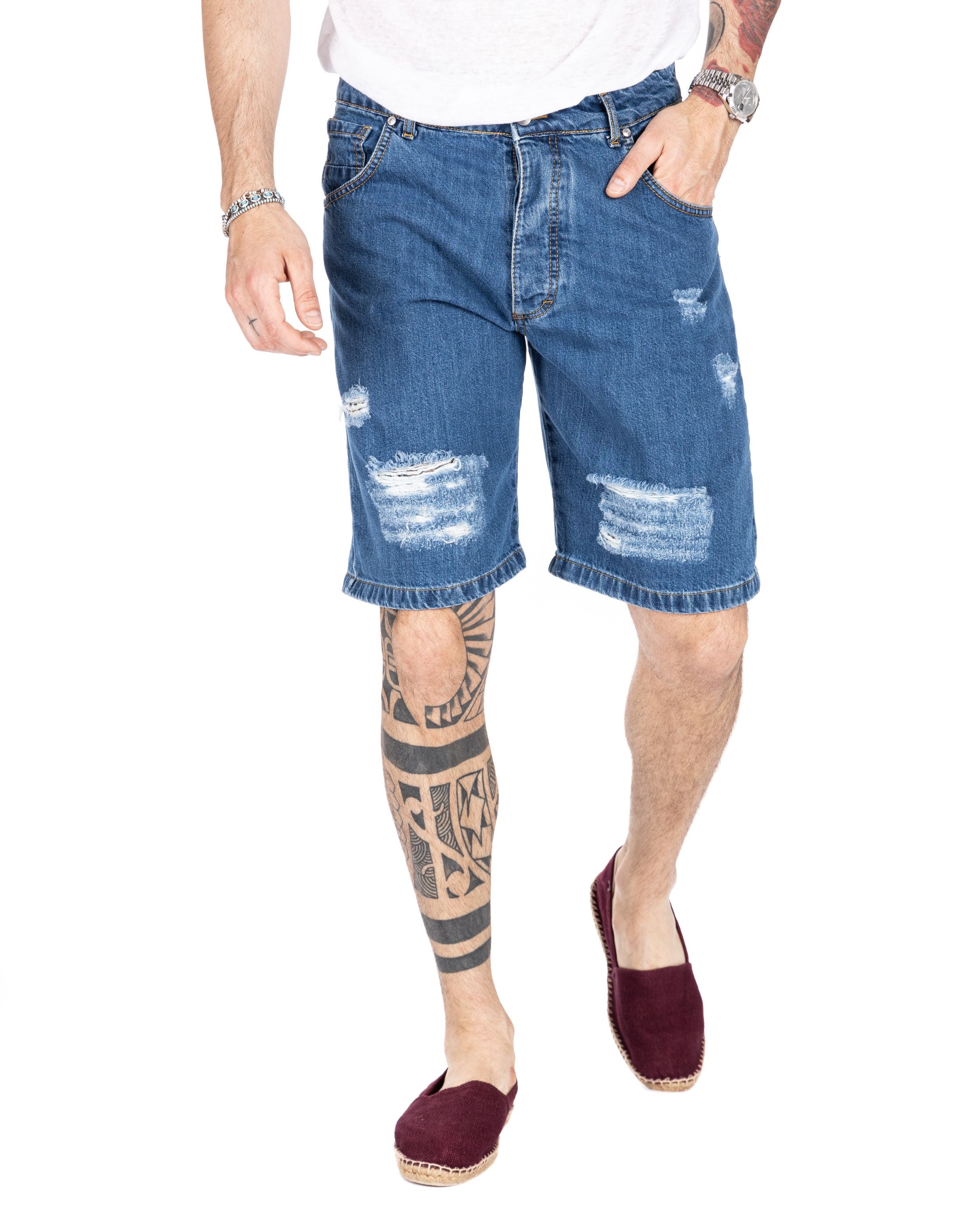 FLOYD - BERMUDA JEANS BLU CON ROTTURE