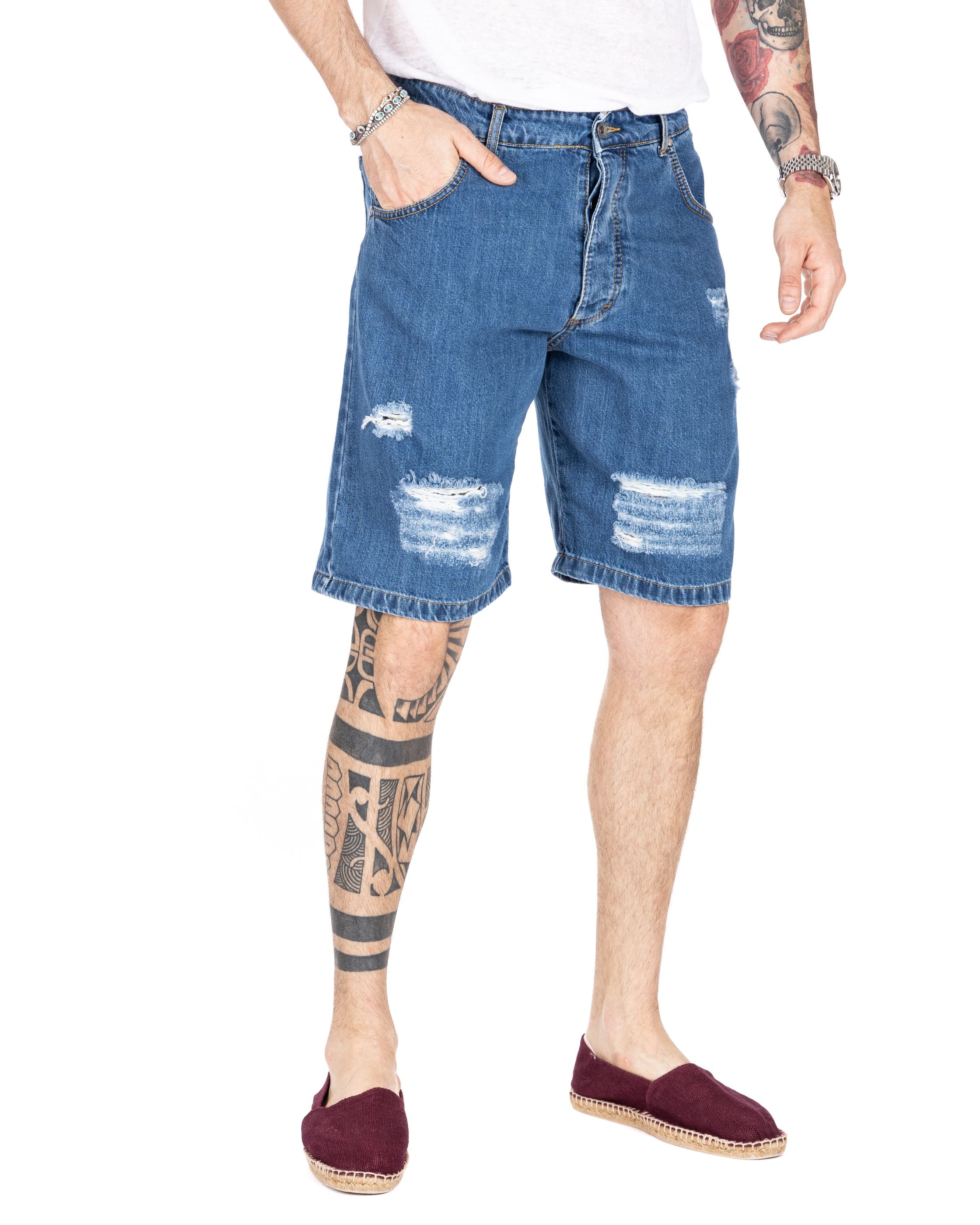 FLOYD - BERMUDA JEANS BLU CON ROTTURE