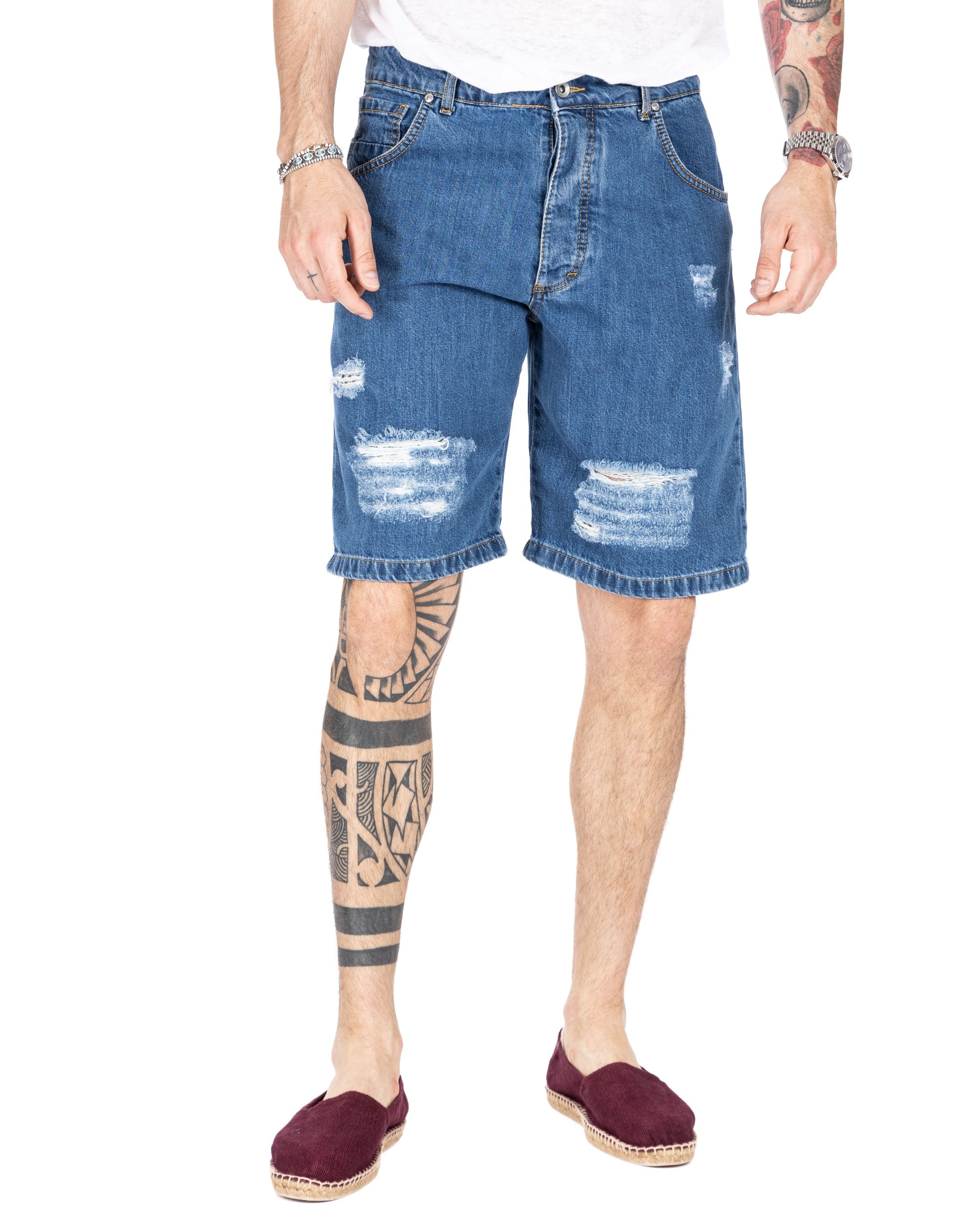 FLOYD - BERMUDA JEANS BLU CON ROTTURE