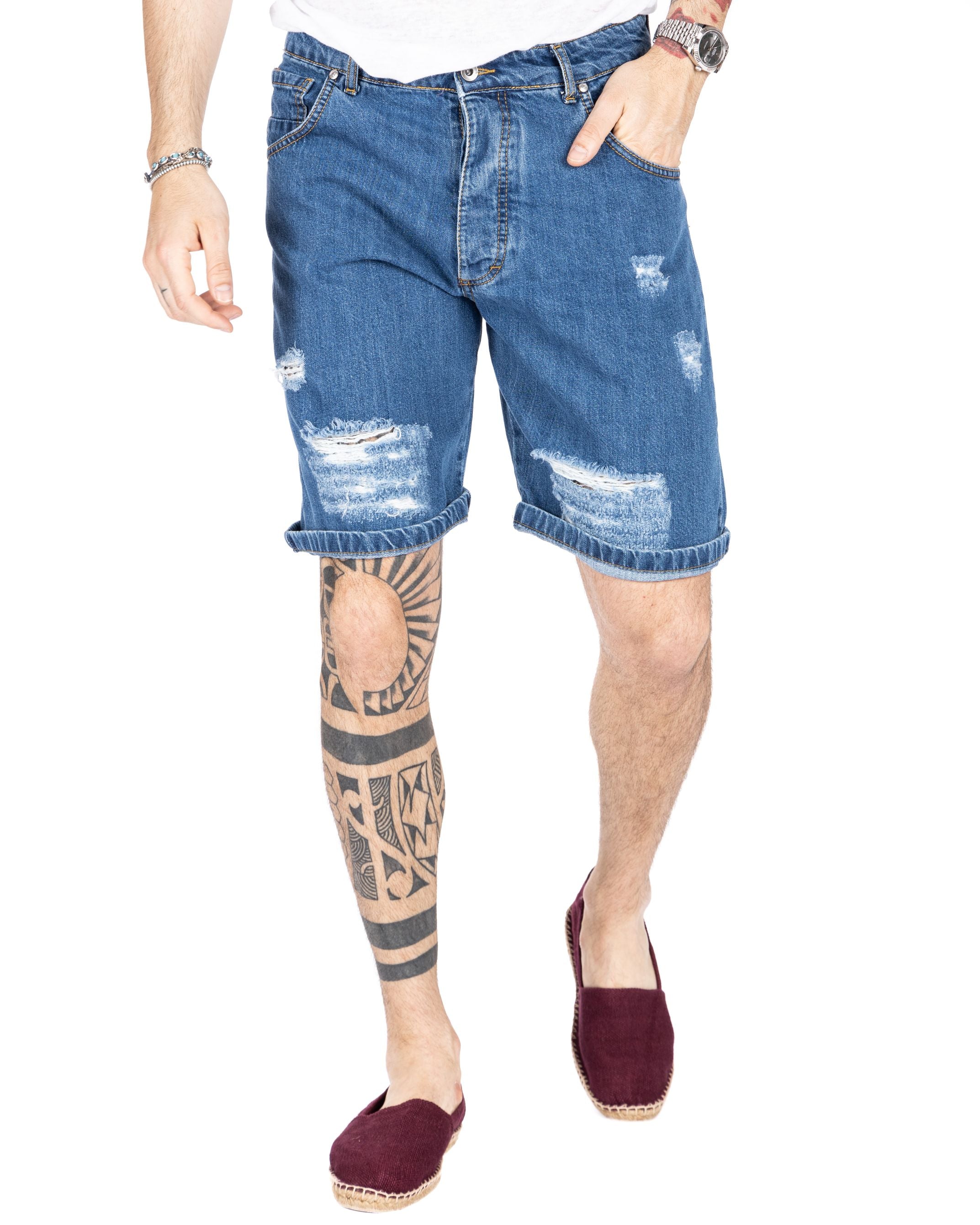 FLOYD - BERMUDA JEANS BLU CON ROTTURE