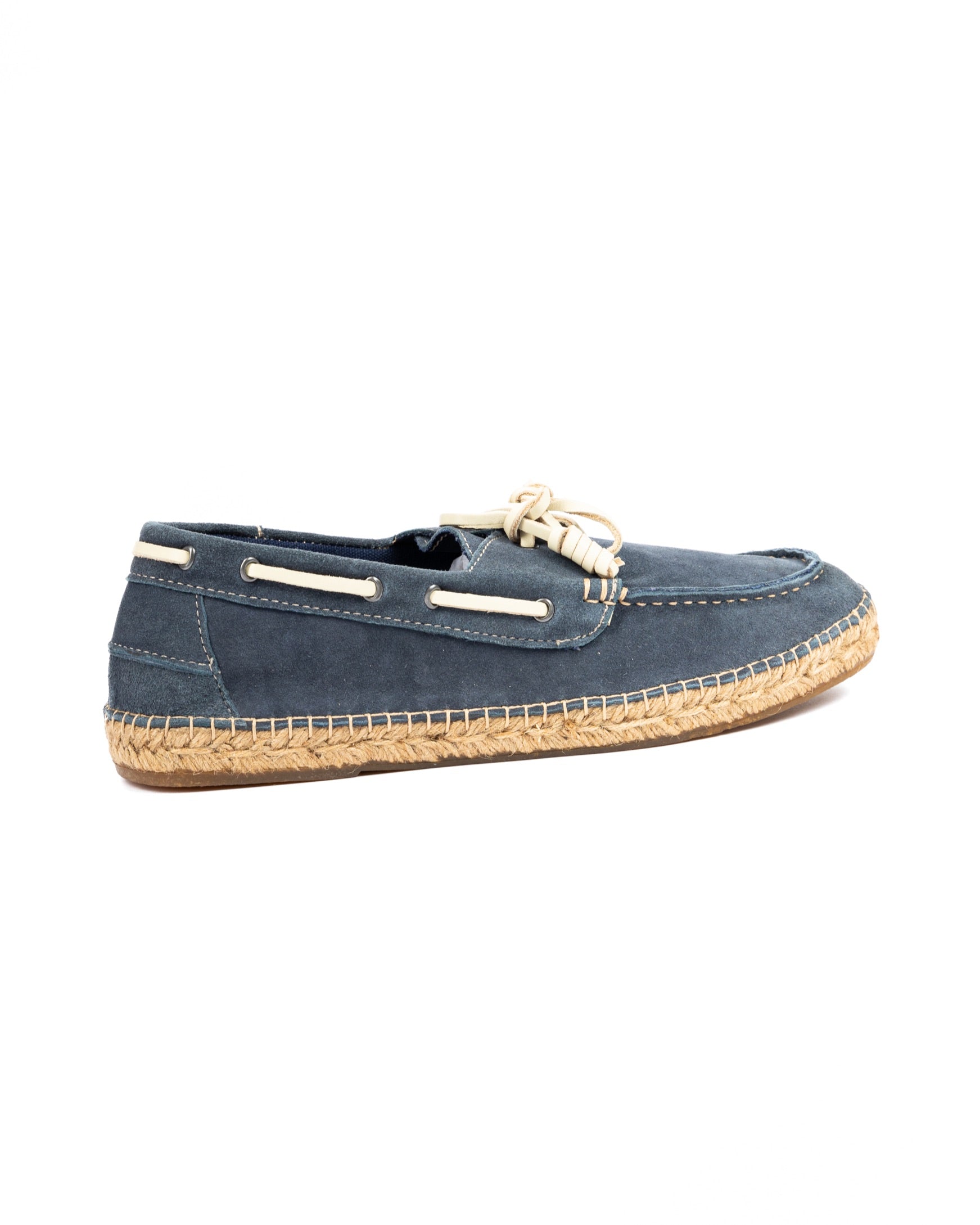 Pompeii - blue suede boat with rope bottom