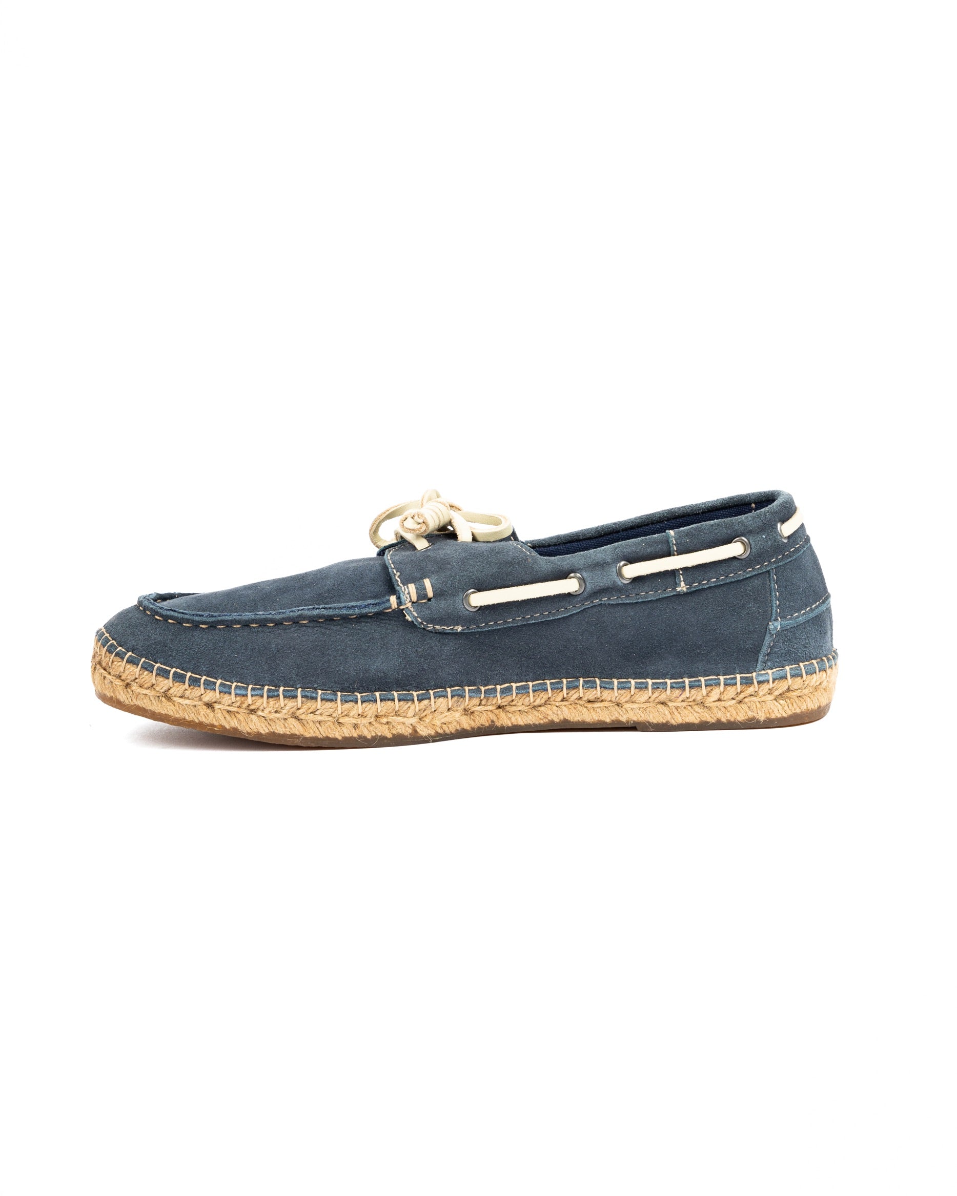 Pompeii - blue suede boat with rope bottom