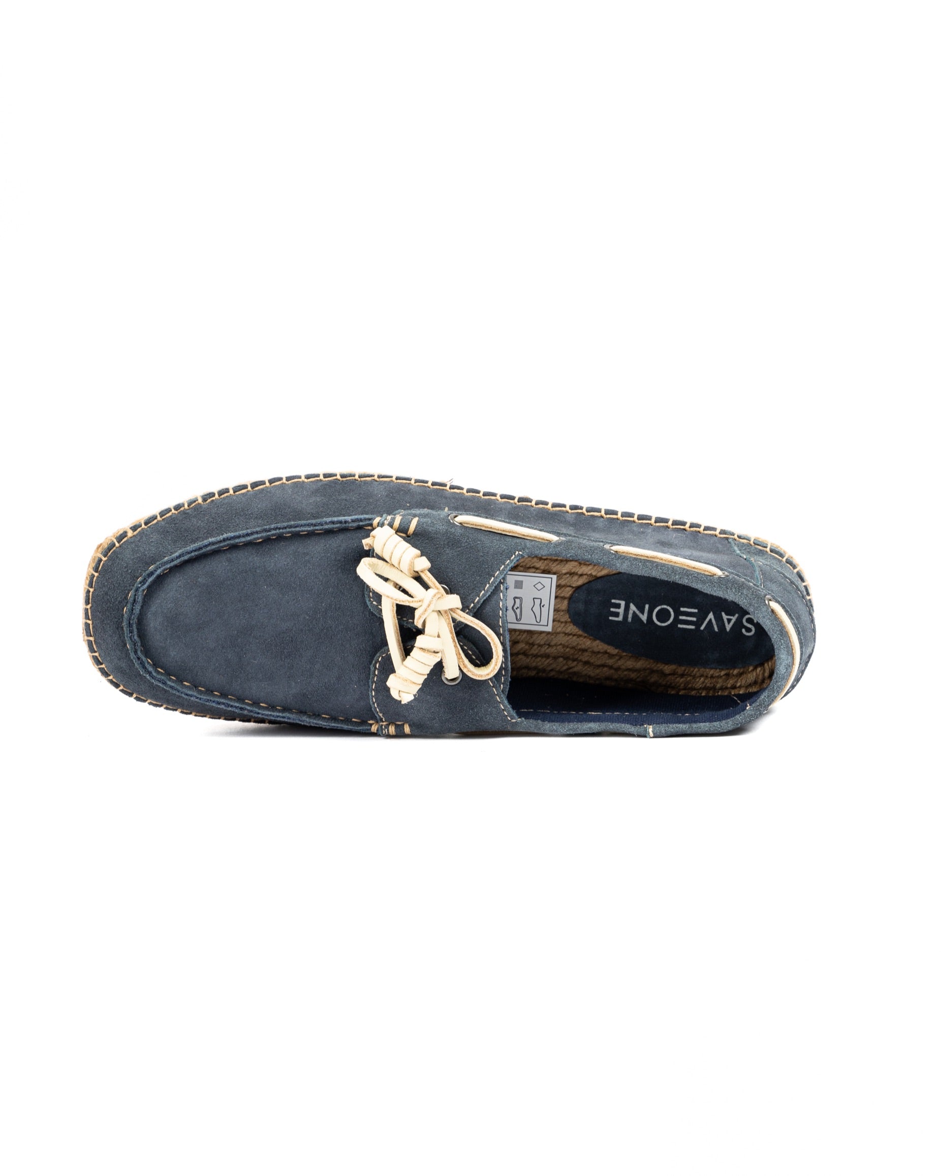 Pompeii - blue suede boat with rope bottom