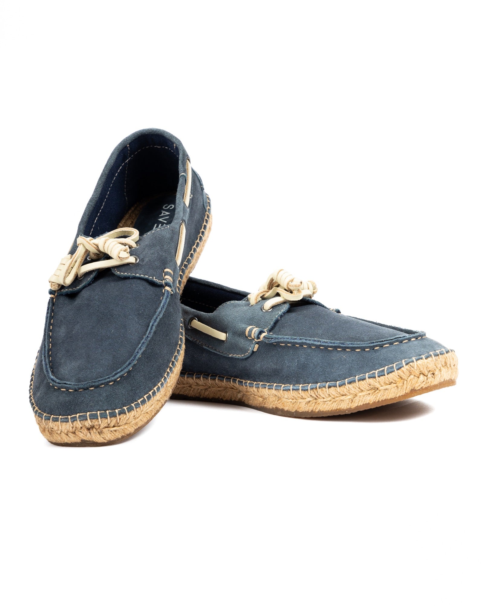 Pompeii - blue suede boat with rope bottom