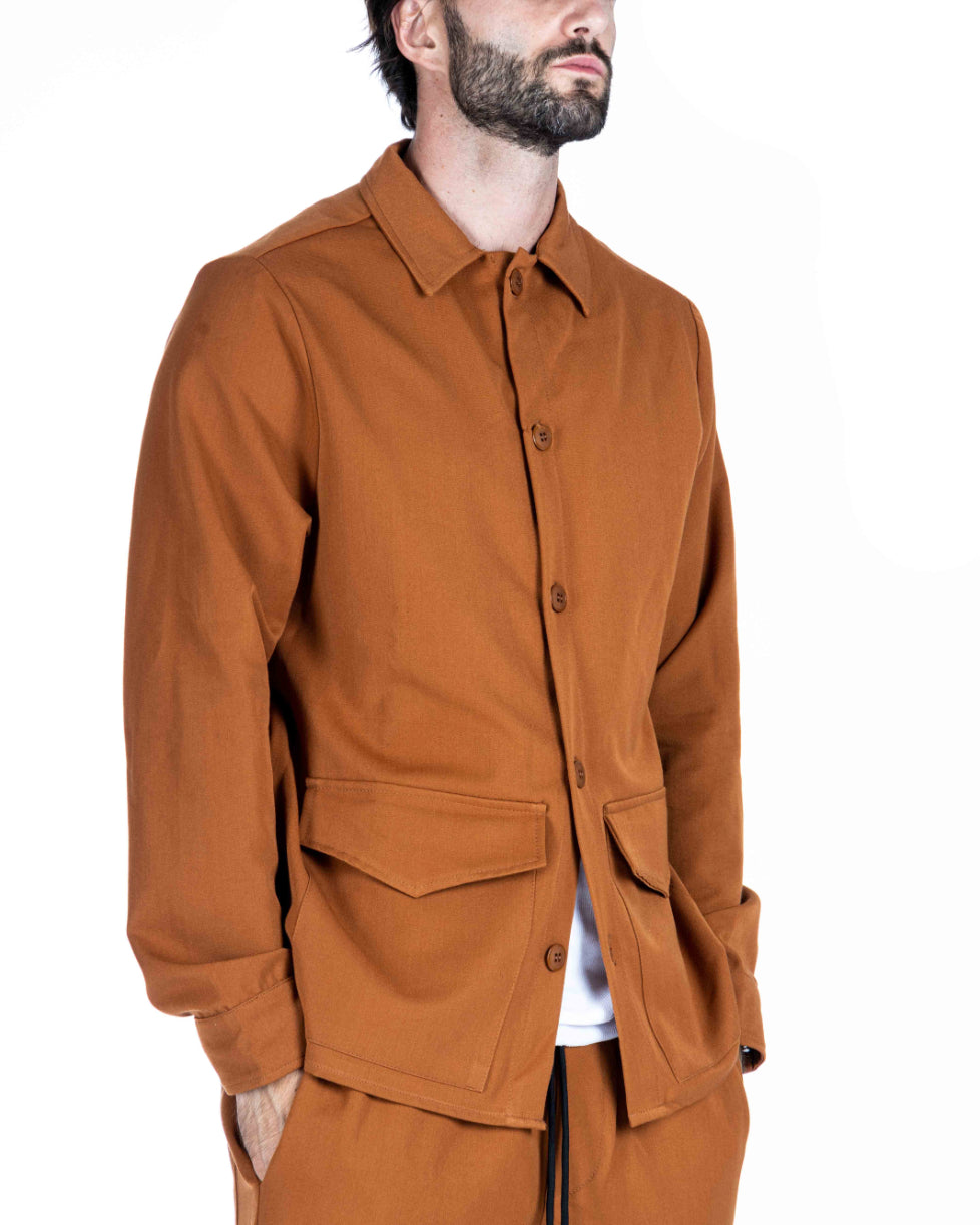 WILLIAM - CAMEL SHIRT WITH BIG POCKETS