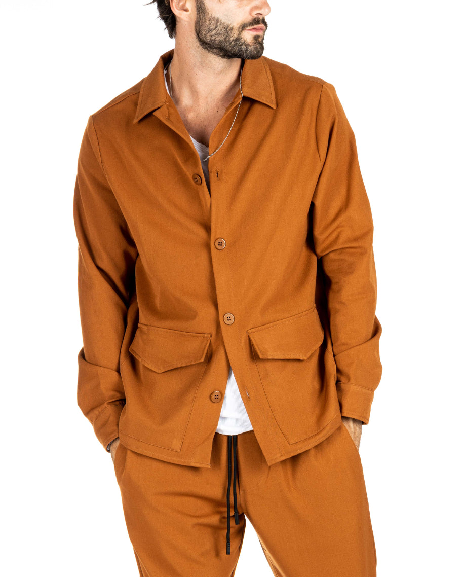 WILLIAM - CAMEL SHIRT WITH BIG POCKETS