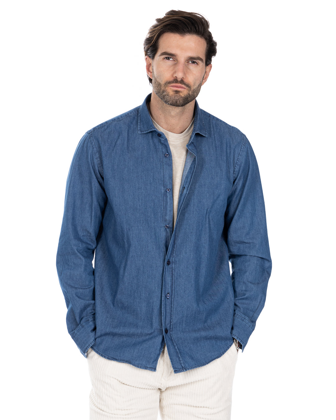 Camicia - basic classica lavaggio chiaro in jeans