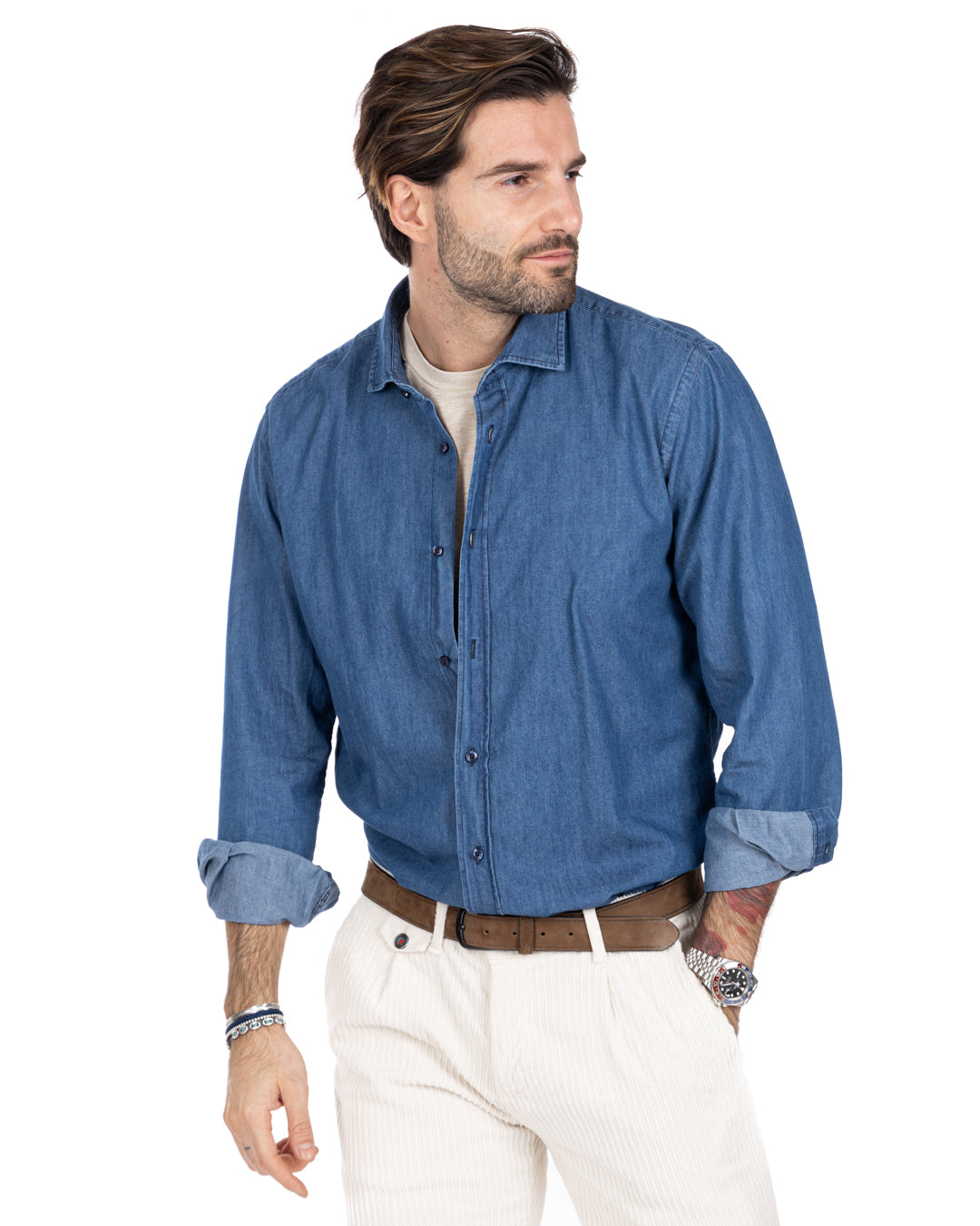 Camicia - basic classica lavaggio chiaro in jeans