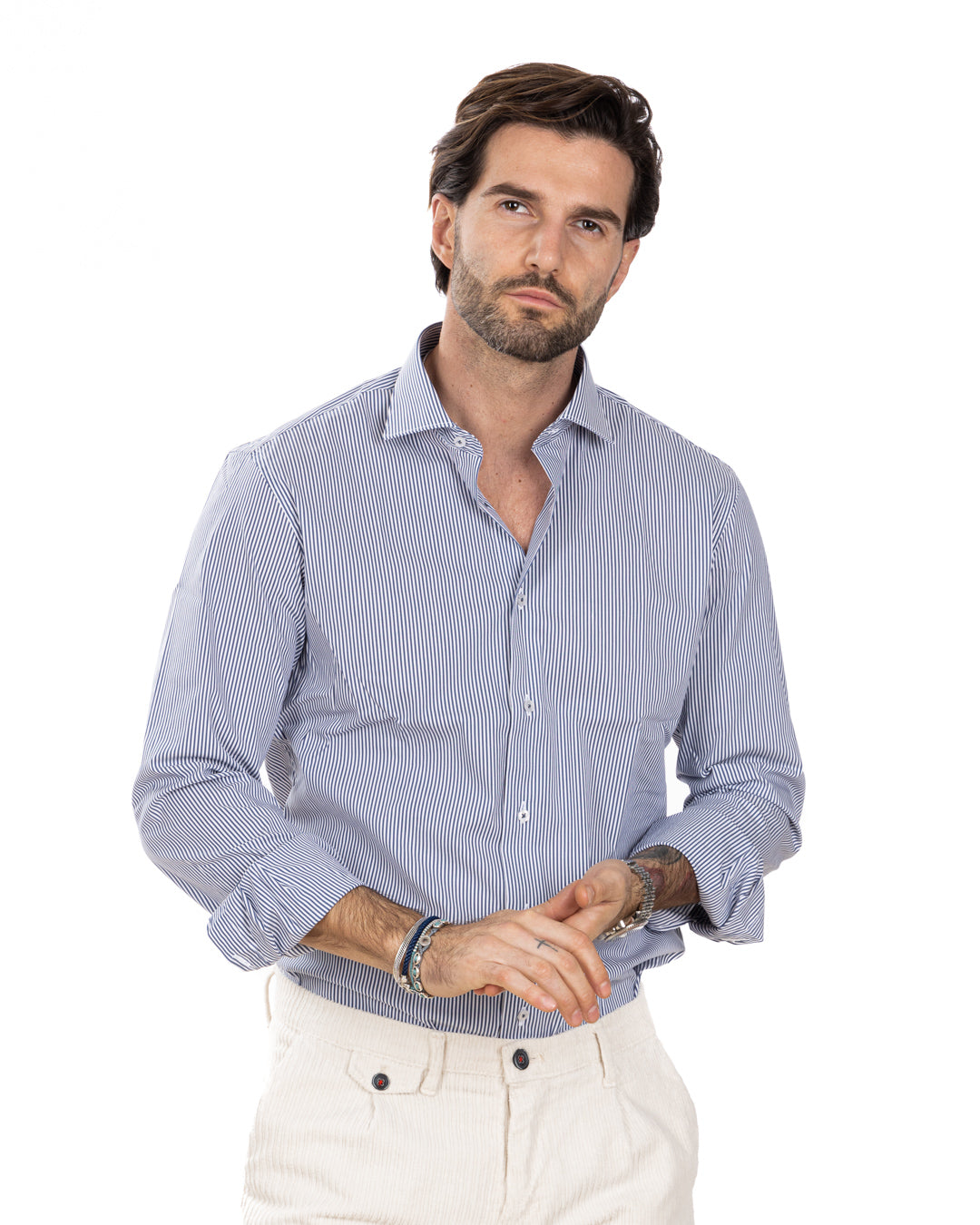 Camicia - basic classica riga stretta azzurra in cotone