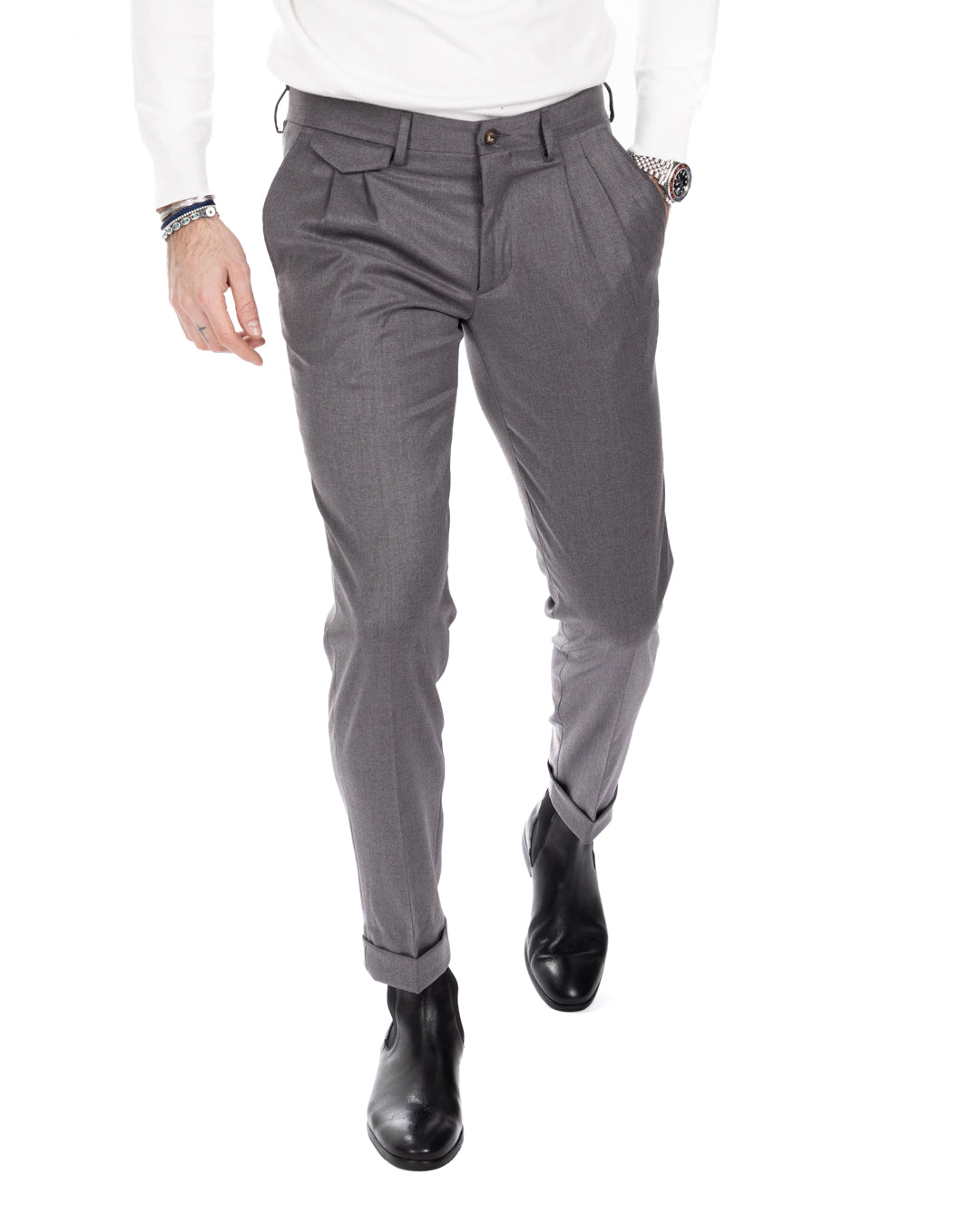 Leo - pantalone vita alta grigio