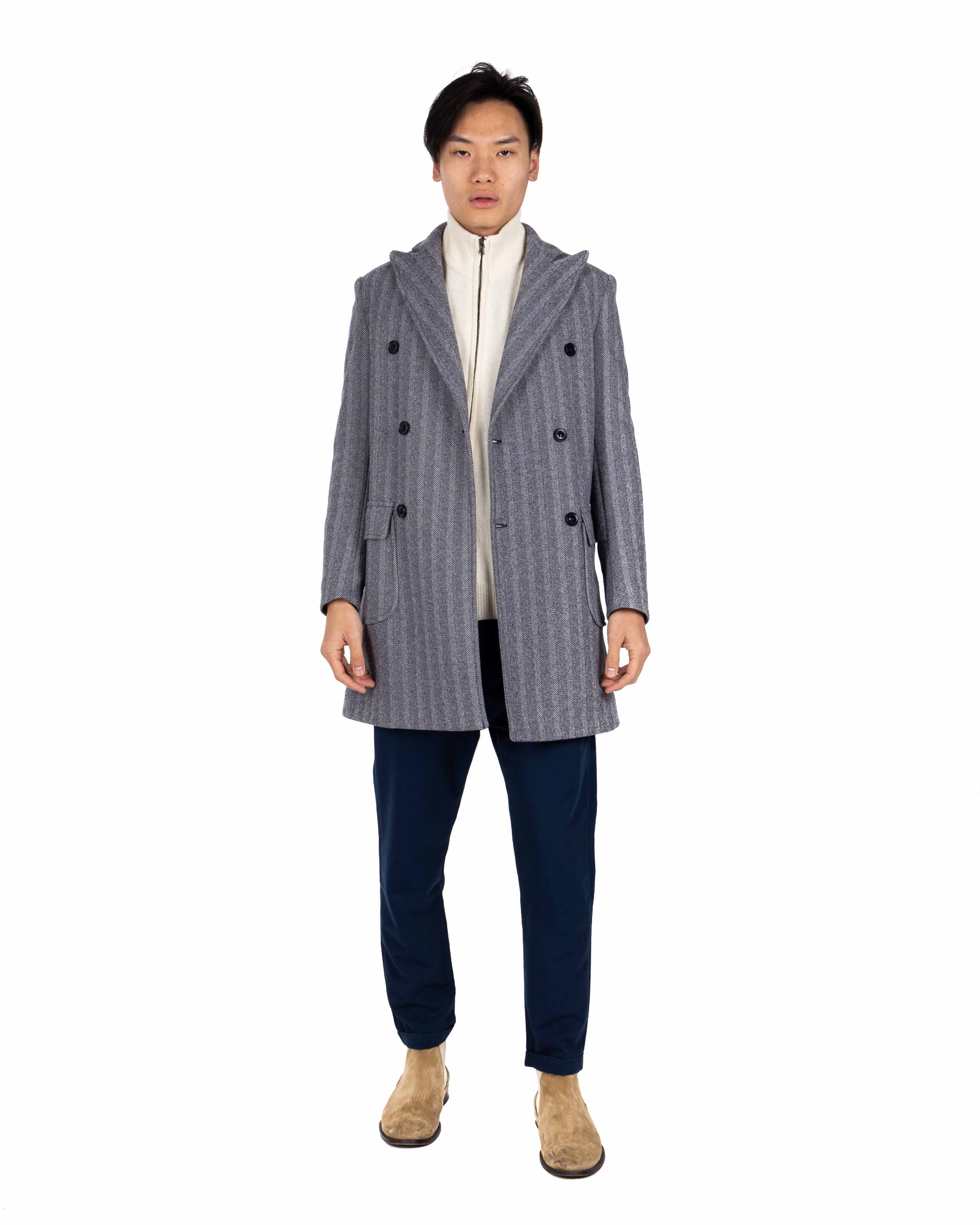 Charles - cappotto doppiopetto spigato blu