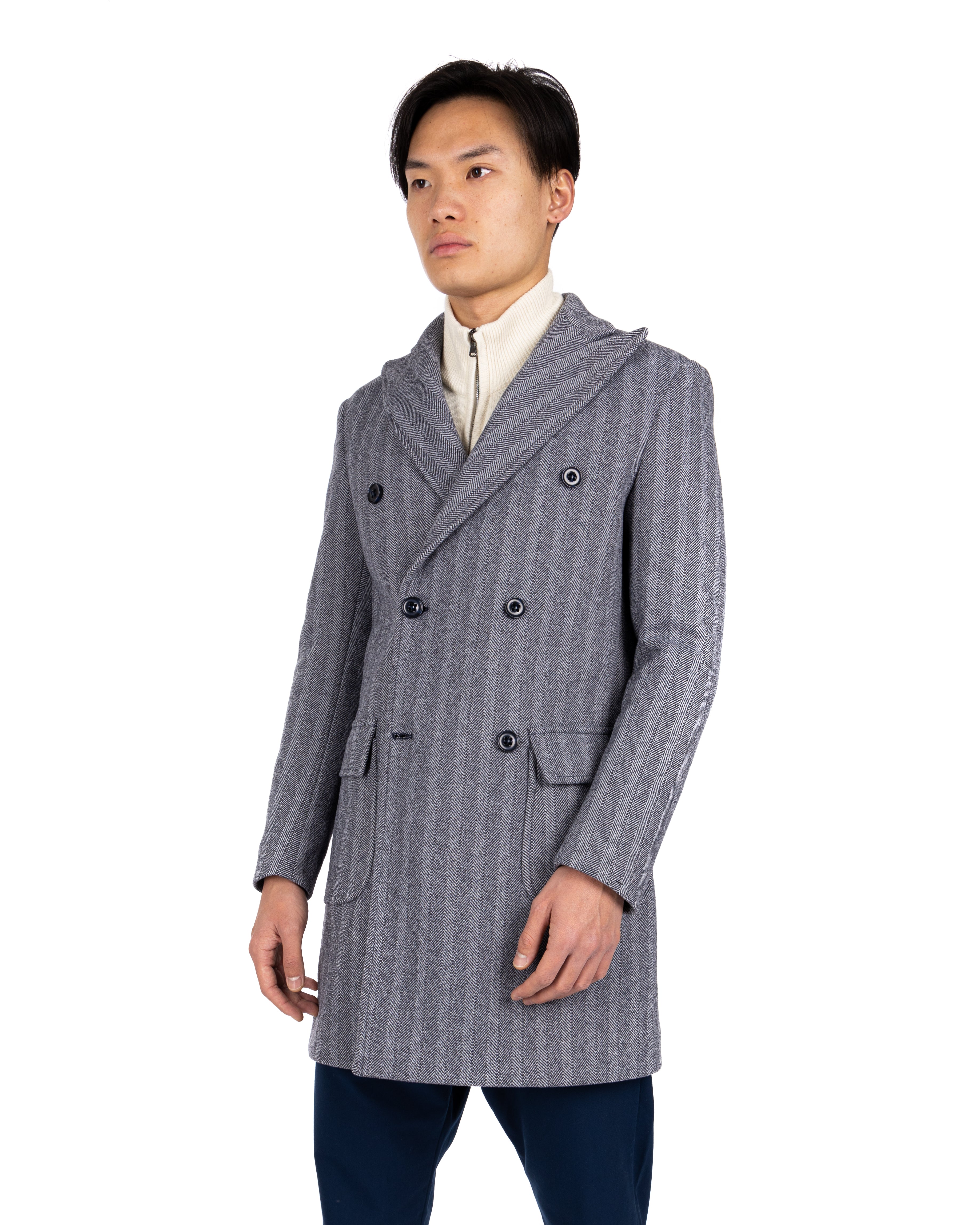 Charles - cappotto doppiopetto spigato blu