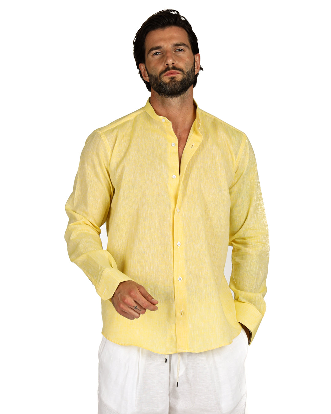 Positano - Chemise coréenne en lin jaune