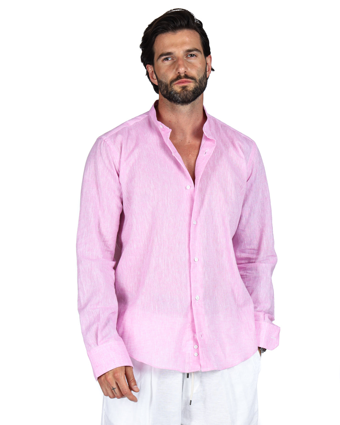 Positano - Camicia coreana rosa in lino