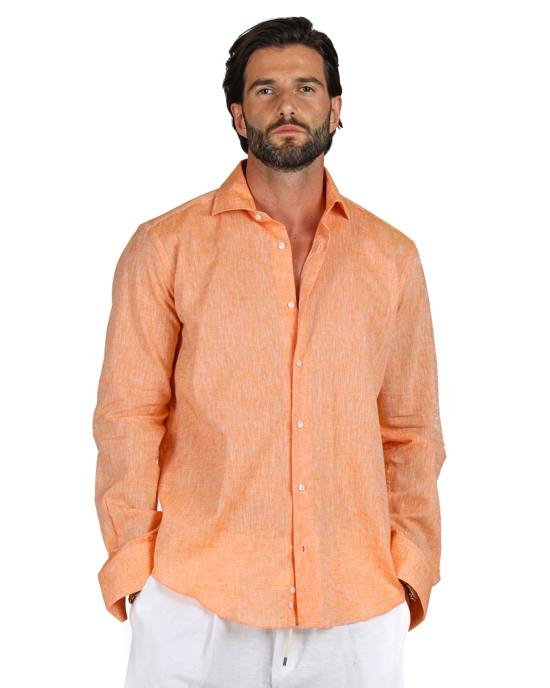 Praiano - Camicia classica arancione in lino