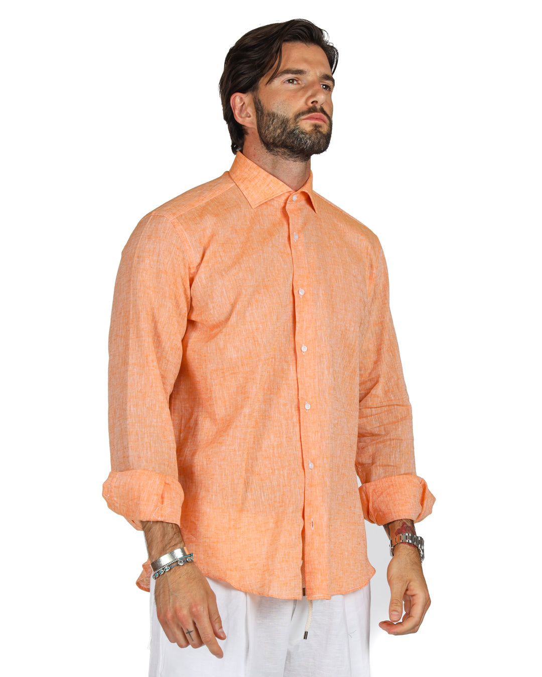 Praiano - Camicia classica arancione in lino