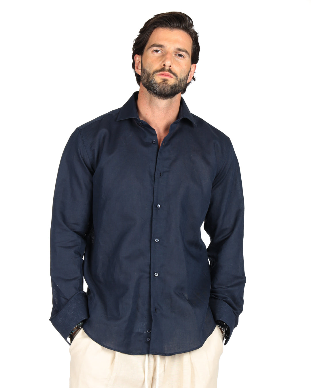 Praiano - Camicia classica blu in lino