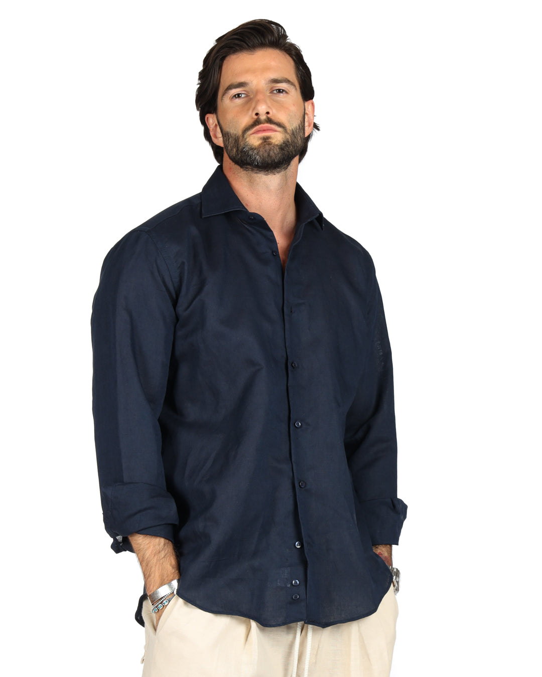 Praiano - Camicia classica blu in lino