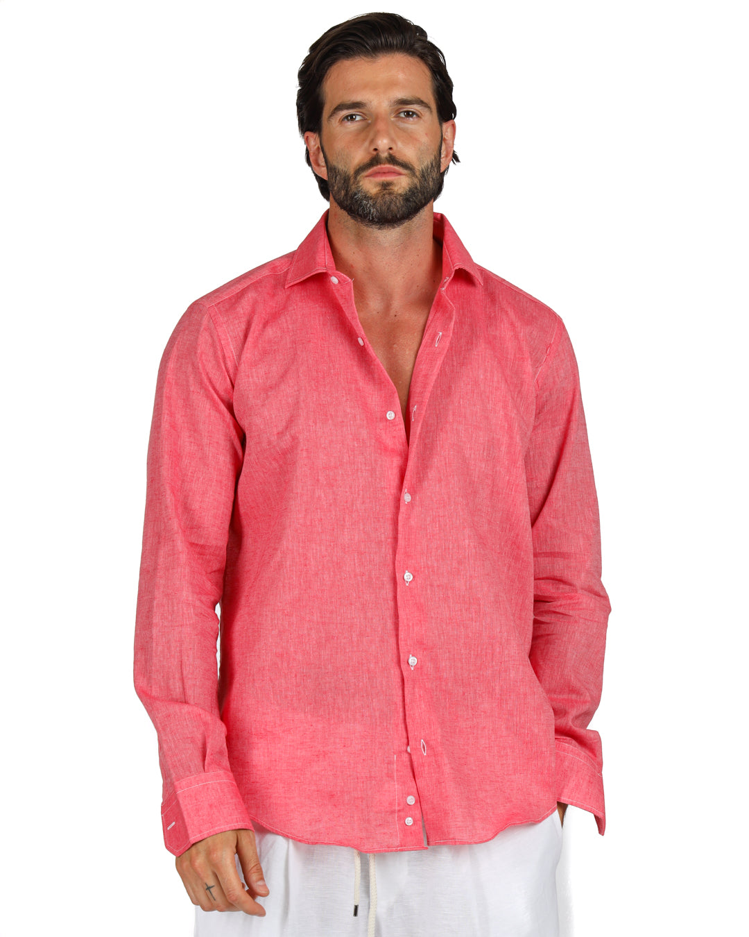 Praiano - Camicia classica corallo in lino