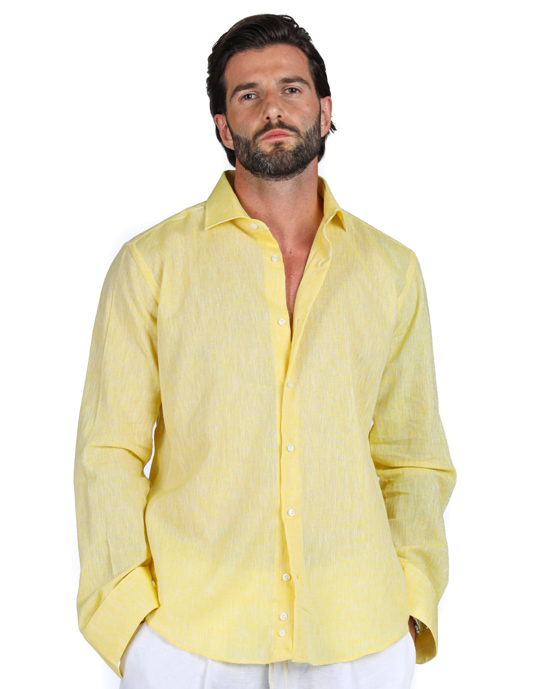 Praiano - Camicia classica gialla in lino