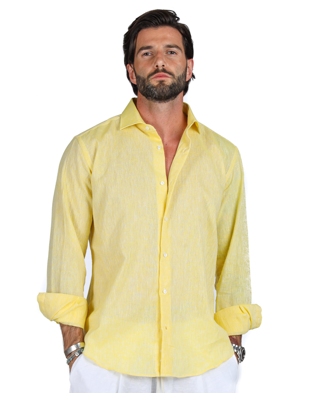 Praiano - Camicia classica gialla in lino