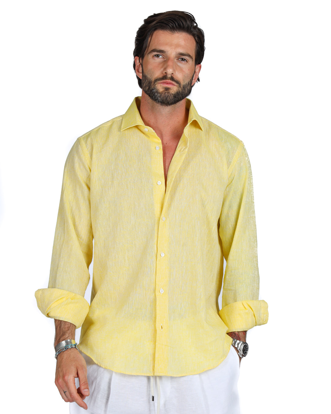 Praiano - Camicia classica gialla in lino