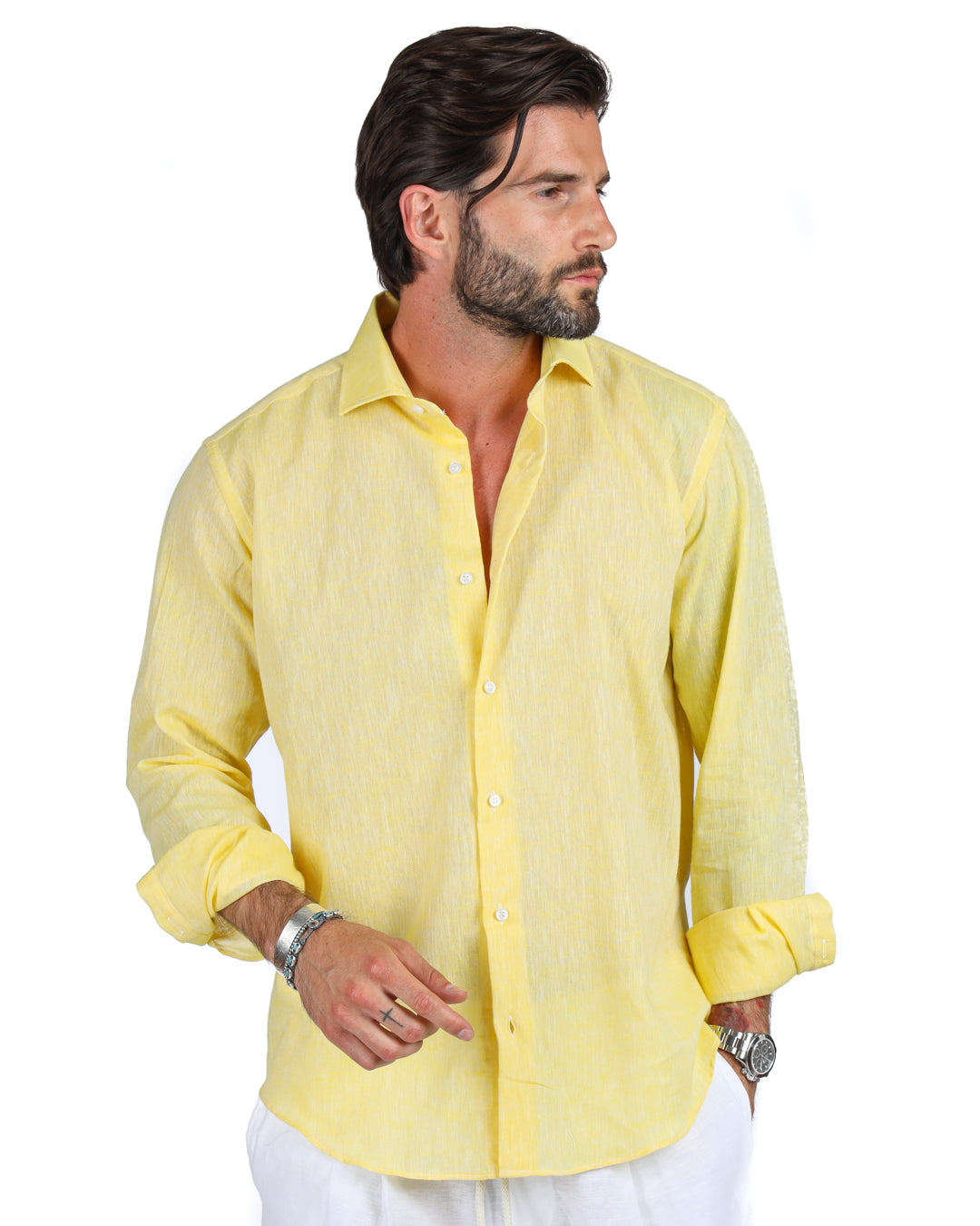 Praiano - Camicia classica gialla in lino