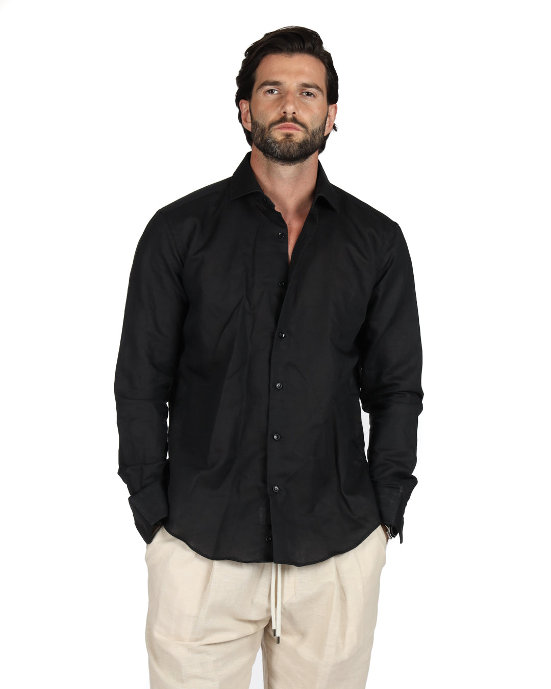 Praiano - Camicia classica nera in lino