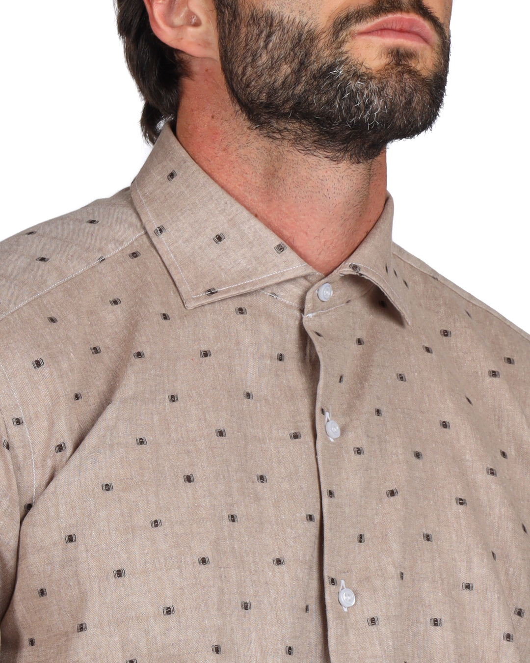 Salina - Chemise boue classique avec broderie en lin marron