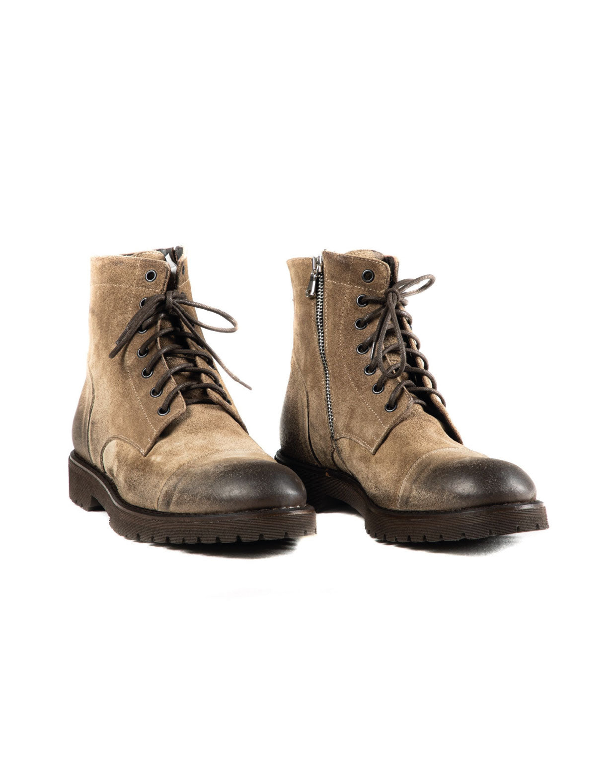 Z01 - BOTTINES EN DAIM BEIGE AVEC ZIP