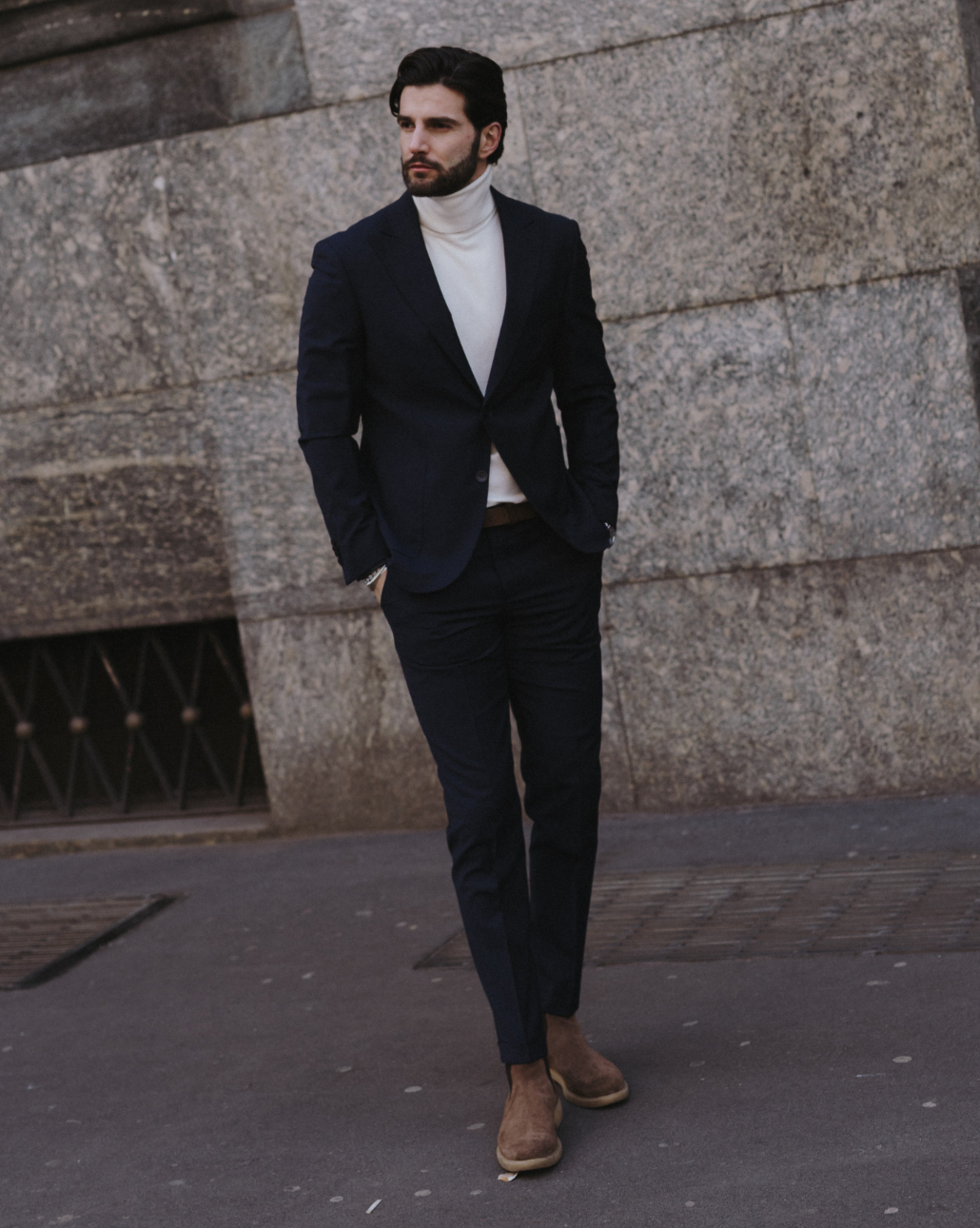 Naples - robe bleue en laine mélangée